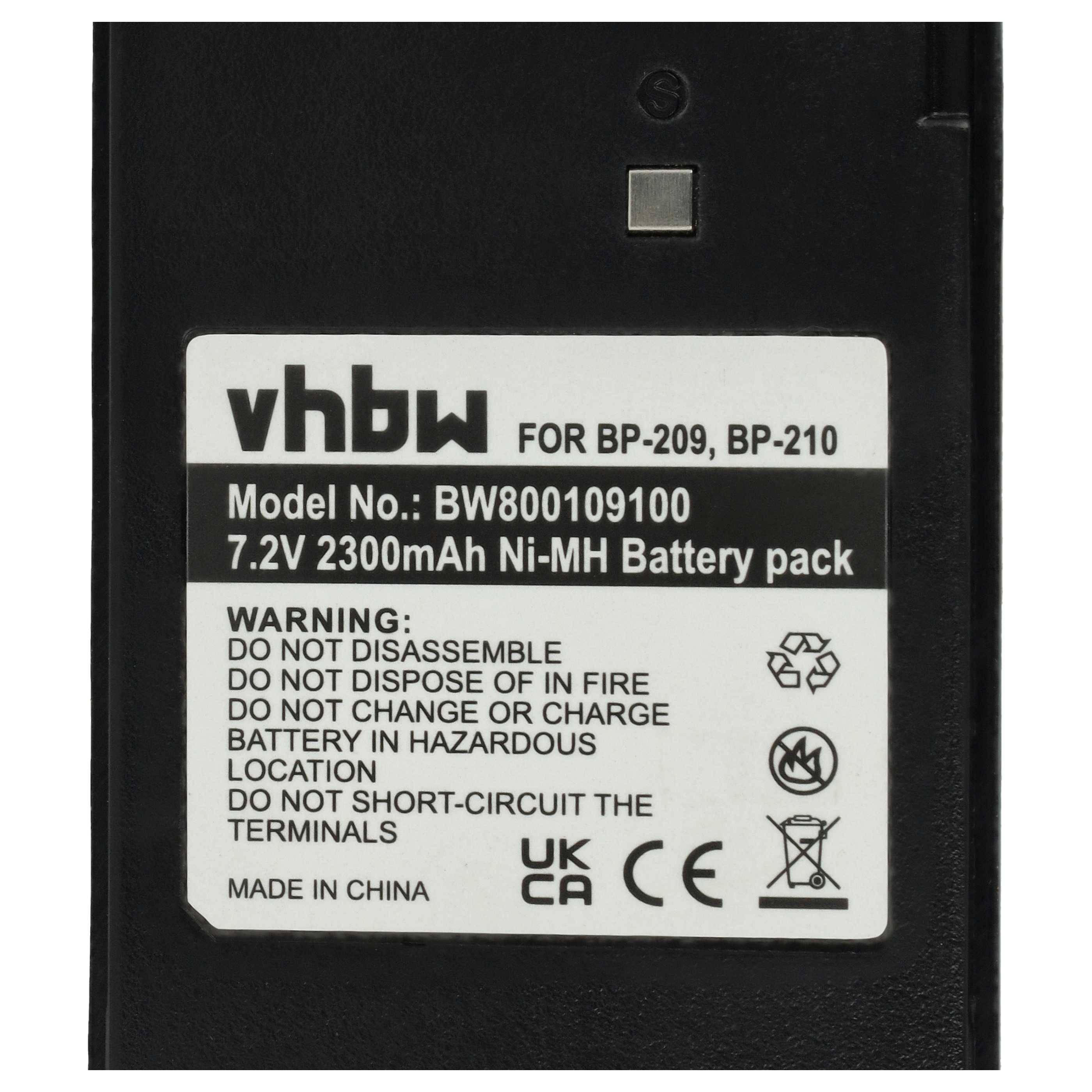 vhbw Akku kompatibel mit Icom IC-F22SR, IC-F22, IC-F22S, IC-F21GM, IC-F21S Funkgerät, Walkie Talkie (2300 mAh, 7,2 V, NiMH) + Gürtelclip