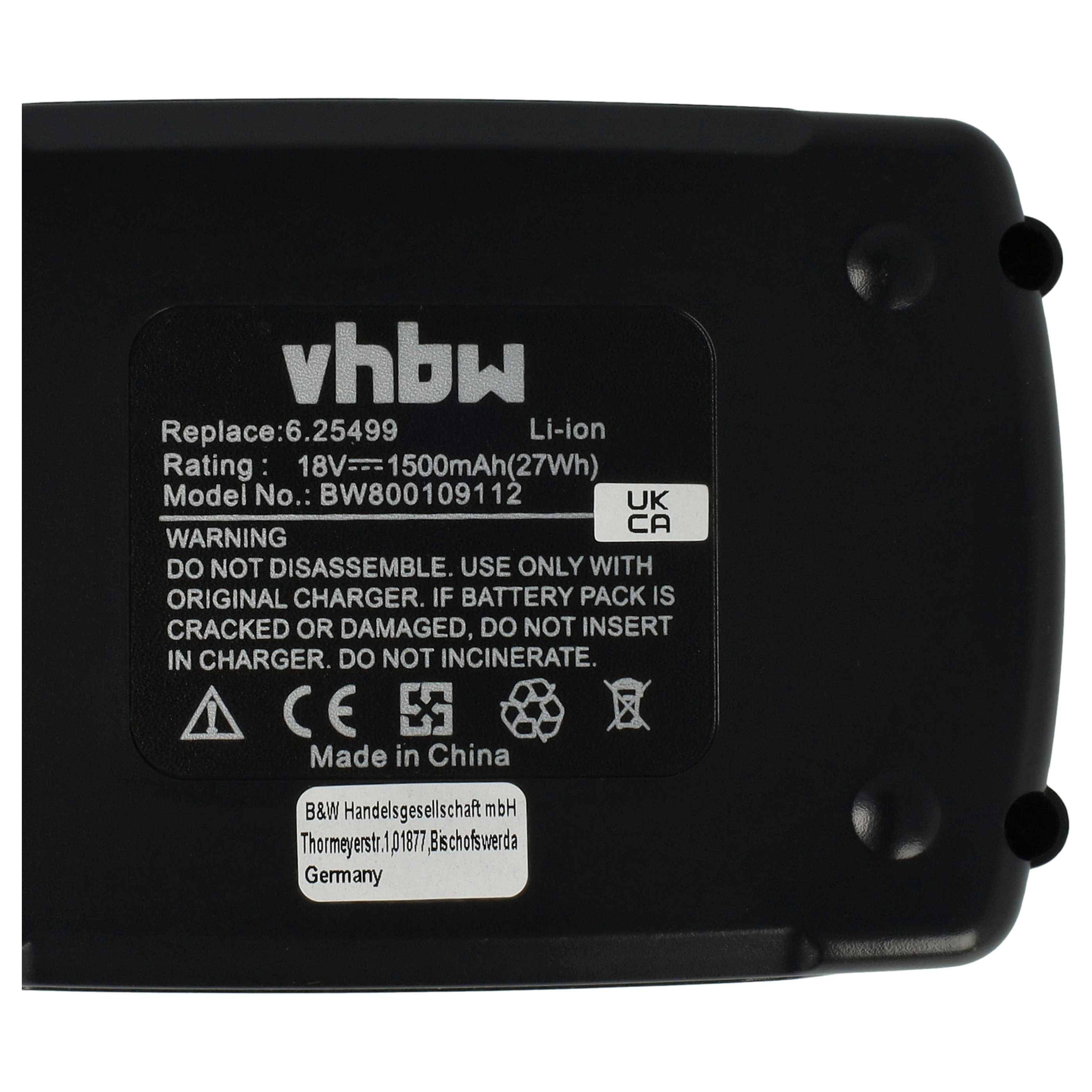 vhbw Akku kompatibel mit Eisenblätter Varilex Polisher, Varilex Pro HT Werkzeug (1500 mAh, Li-Ion, 18 V)