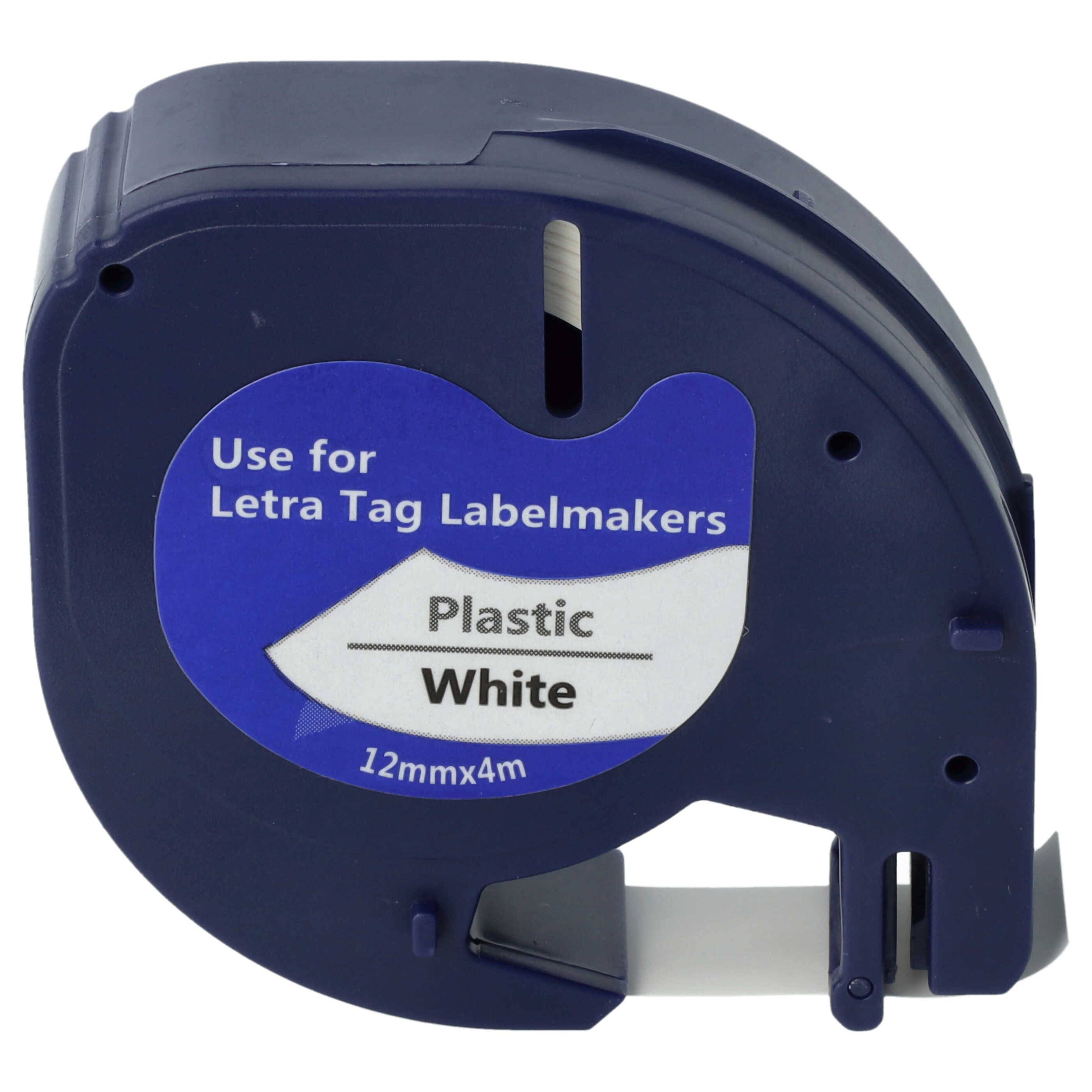 vhbw Schriftband-Kassette Plastik Ersatz für Dymo S0721610, 91201 für Etiketten-Drucker 4m x 12mm Schwarz auf Weiß