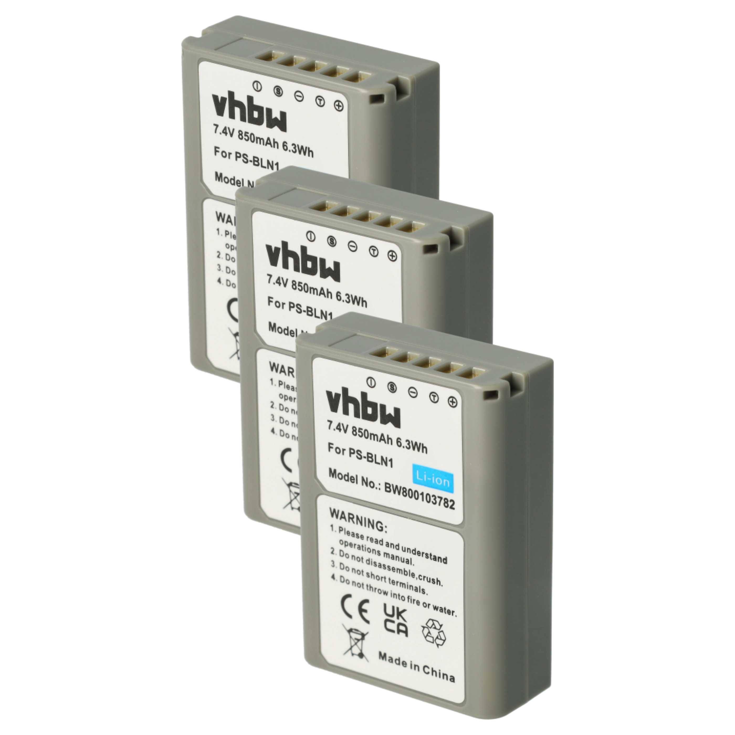 vhbw 3x Akku kompatibel mit Olympus Pen E-P5, F Kamera (850 mAh, 7,6 V, Li-Ion), Infochip