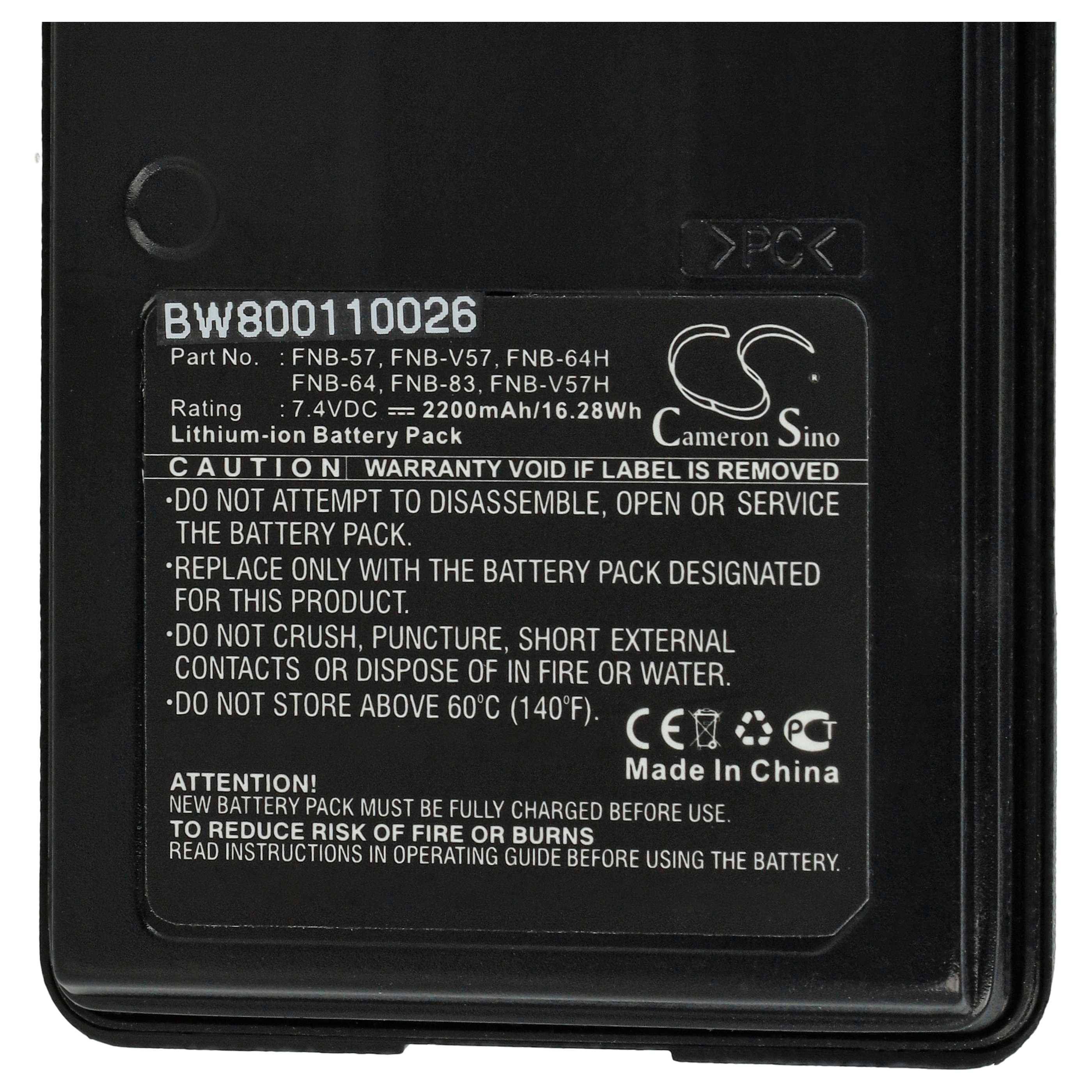 vhbw Akku kompatibel mit Yaesu Vertex VX-120, VX-110, FT-60E, FT60R, VX120, FT-60R, VX110, VX-127 Funkgerät, Walkie Talkie (2000 mAh, 7,4 V, Li-Ion)