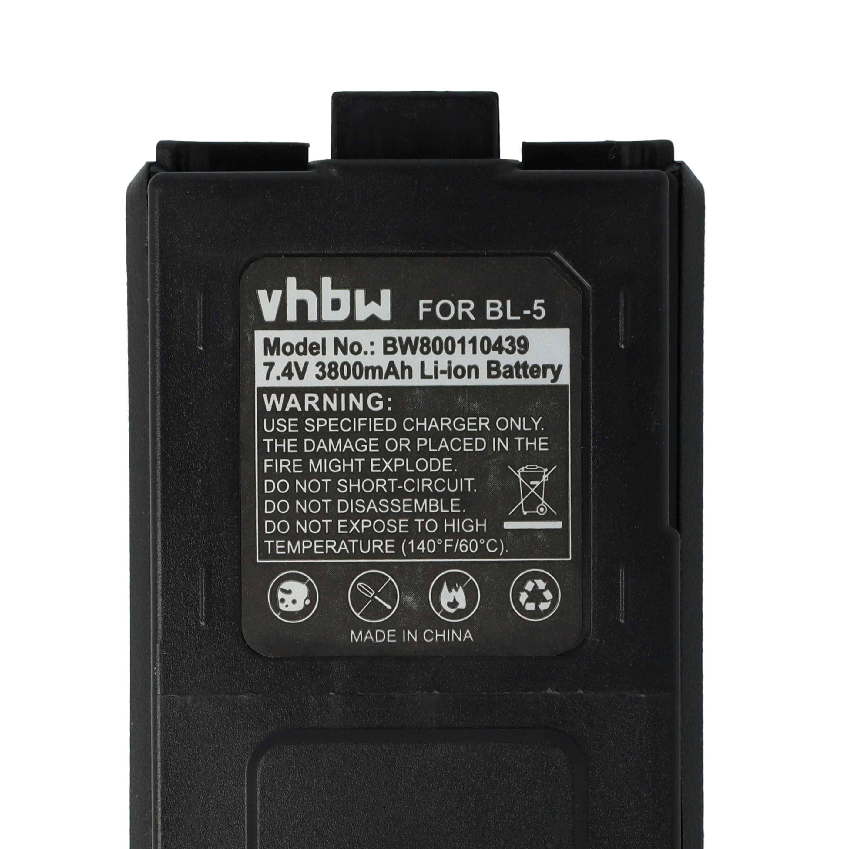 vhbw Akku kompatibel mit TYT TH-F8, TH-F9 Funkgerät, Walkie Talkie (3800 mAh, 7,4 V, Li-Ion)