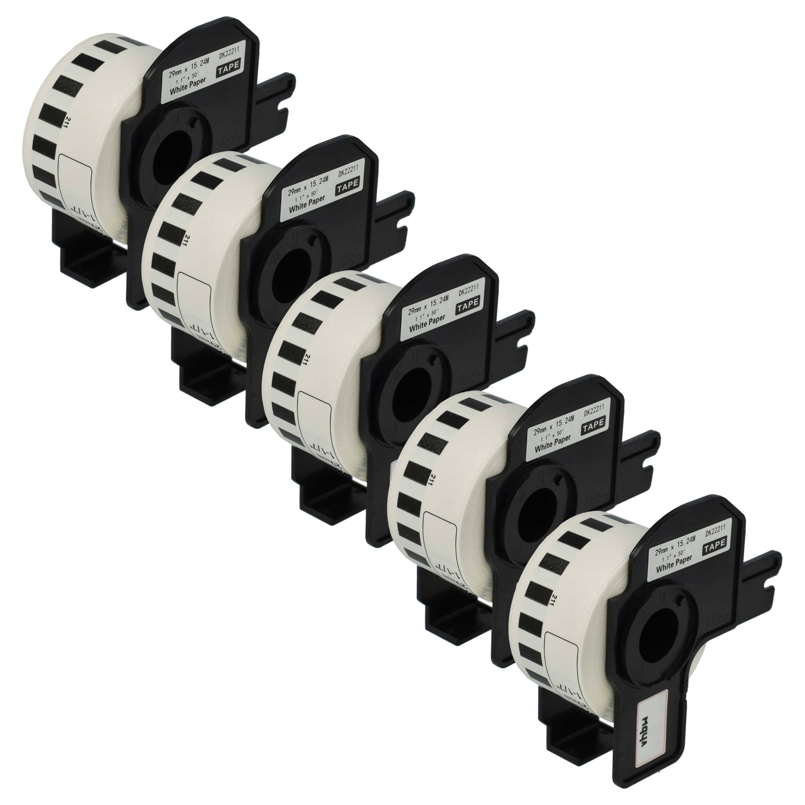 vhbw 5x Rolle mit Halter 29mm x 15,24m (1 Etikette) kompatibel mit Brother PT QL-580N, QL-570, QL650TD Drucker Weiß