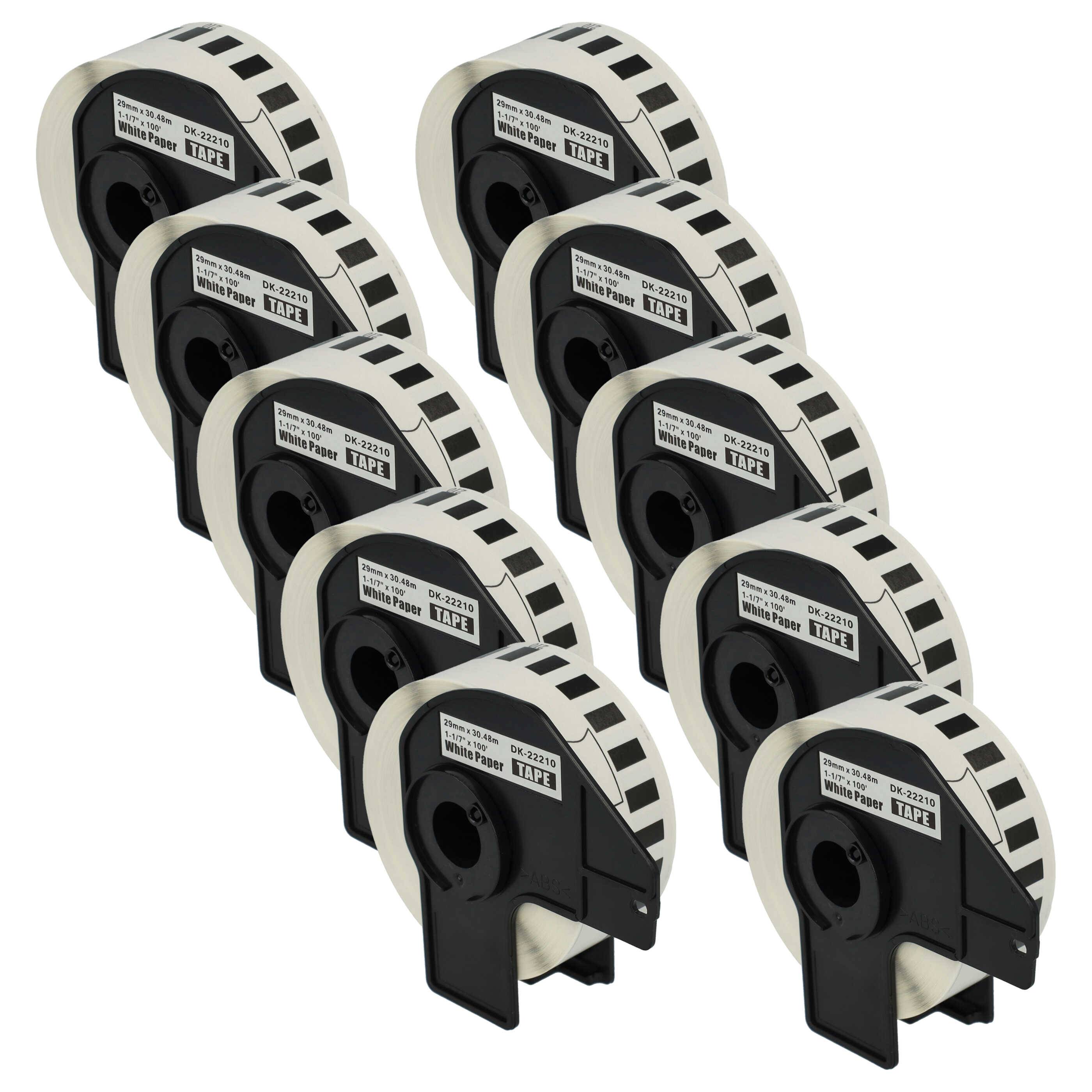 vhbw 10x Etiketten-Rolle mit Halter 29mm x 30,48m (1 Etikette) kompatibel mit Brother PT QL500BW, QL-550, QL-560, QL500BS Etiketten-Drucker