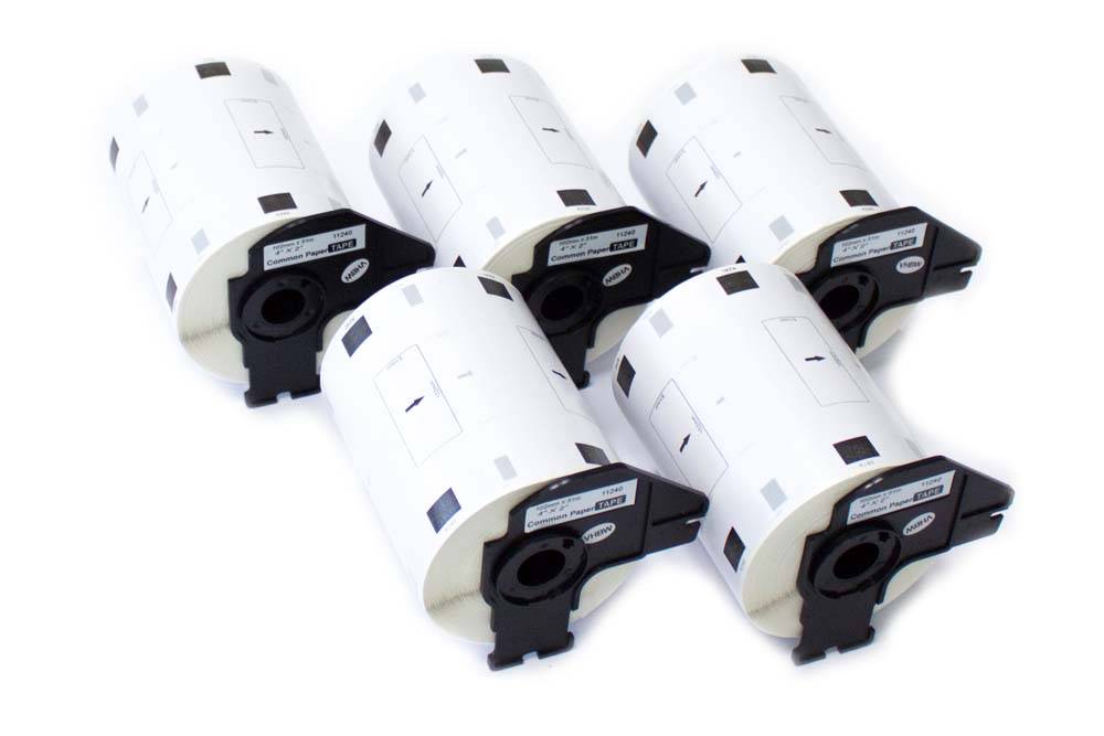 vhbw 5x Etiketten-Rolle mit Halter 102mm x 51mm (600 Etiketten) kompatibel mit Brother PT QL720NW Etiketten-Drucker