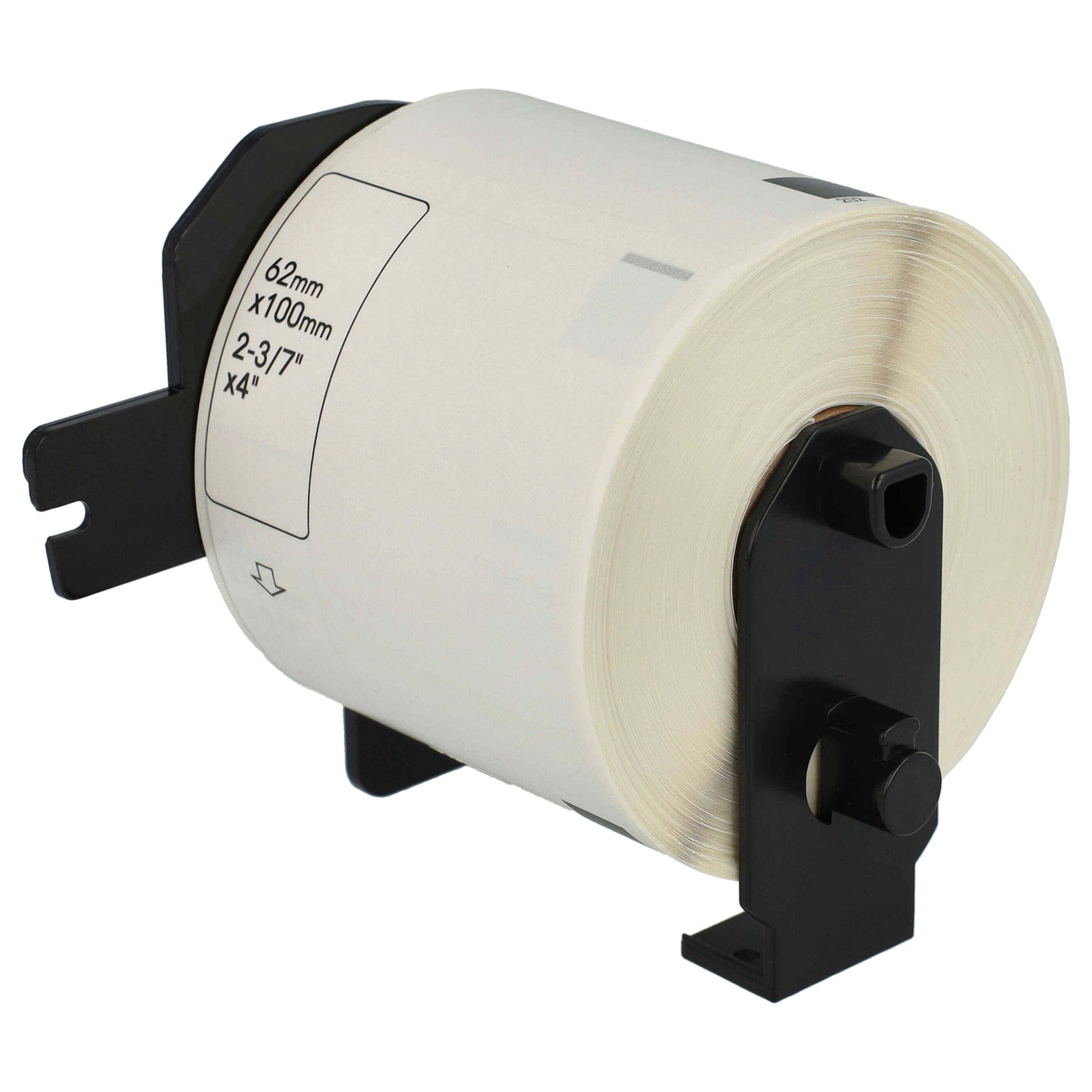 vhbw 10x Etiketten-Rolle mit Halter 62mm x 100mm (300 Etiketten) kompatibel mit Brother PT QL-500, QL-500A Etiketten-Drucker Weiß
