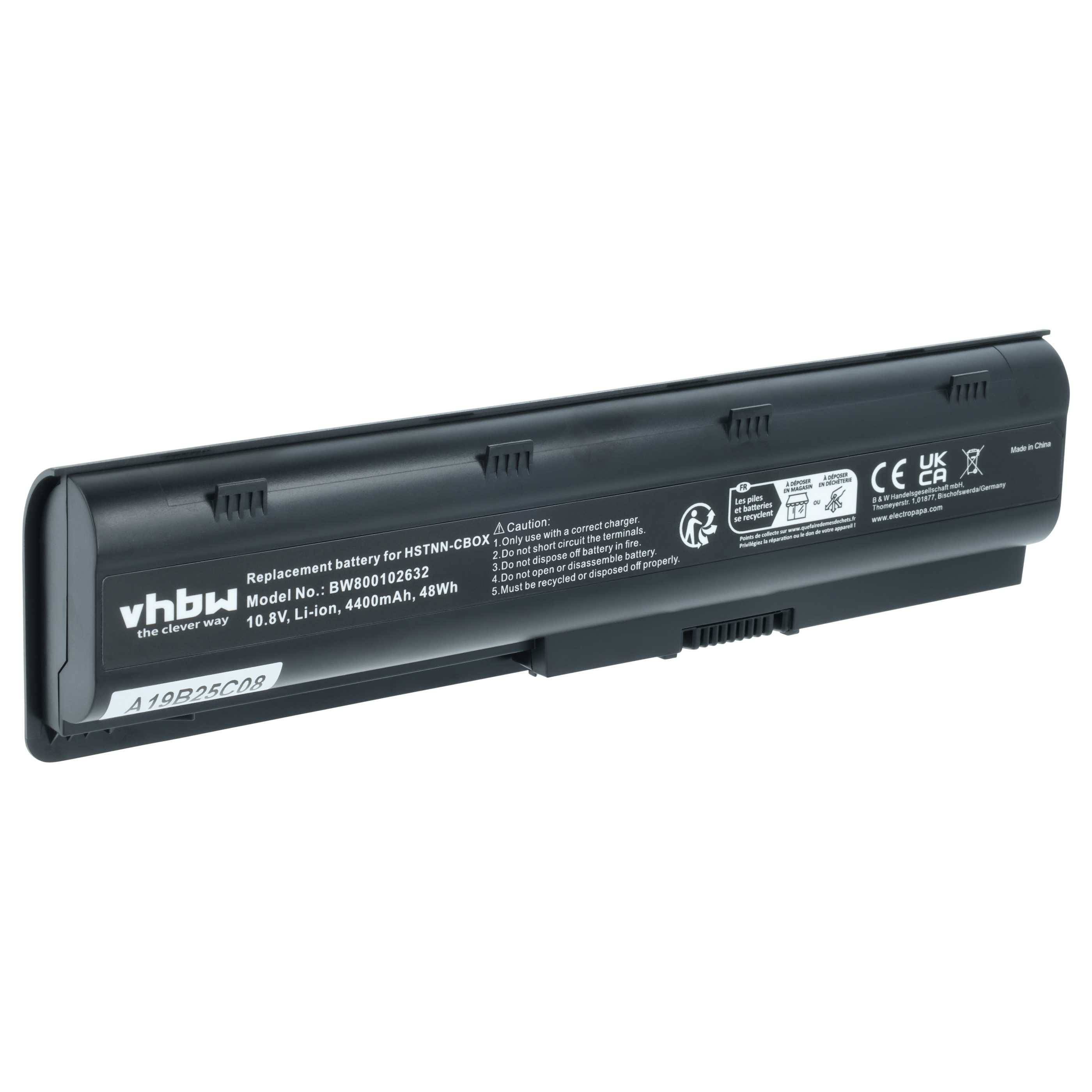 Eine schwarze Ersatz-Laptop-Batterie mit der Bezeichnung „vhbw