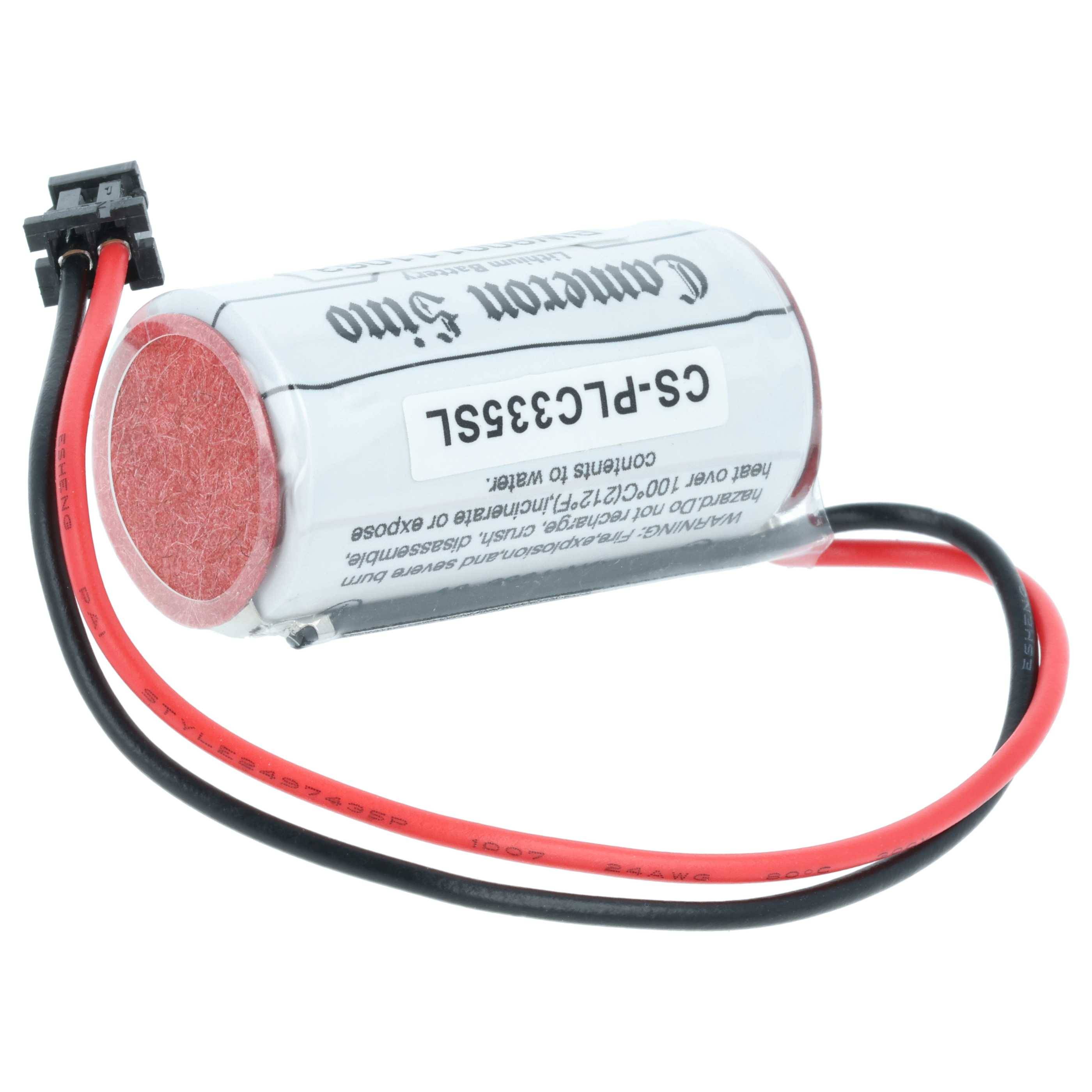 Eine zylindrische Batterie mit roten und schwarzen Kabeln, beschriftet mit 'CS-PUC333SL', entwickelt für das Energiemanagement in elektronischen Geräten.