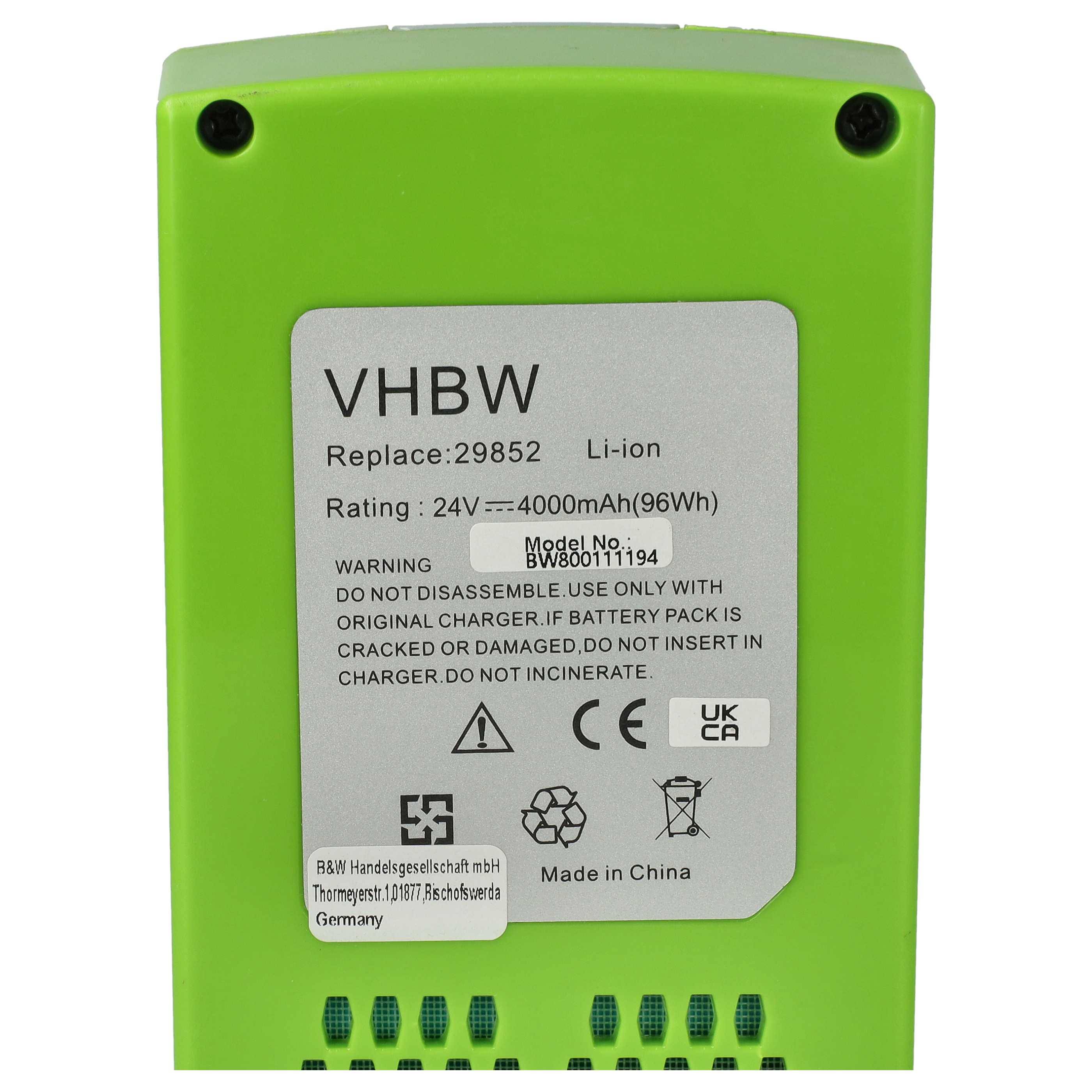 vhbw Akku kompatibel mit Alpina BLA 24 Li, H 24 Li, C 24 Li, T 24 Li, MT 24 Li Werkzeug (4000 mAh, Li-Ion, 24 V)