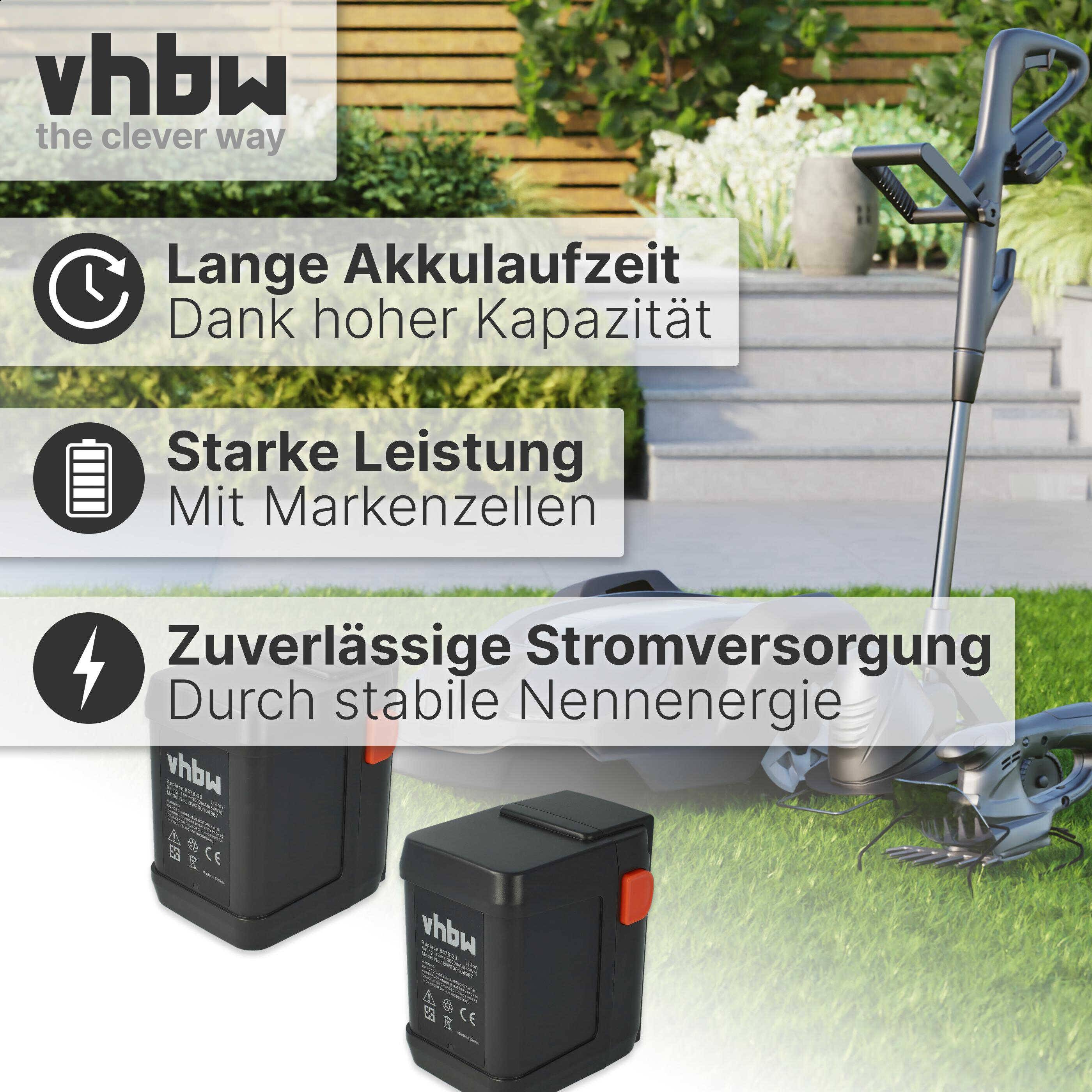 vhbw 2x Akku kompatibel mit Gardena EasyCut Li-18/50 (8877-20), EasyCut 50-Li (8873-20) Grasschere, Strauchschere (3000mAh 18V Li-Ion)