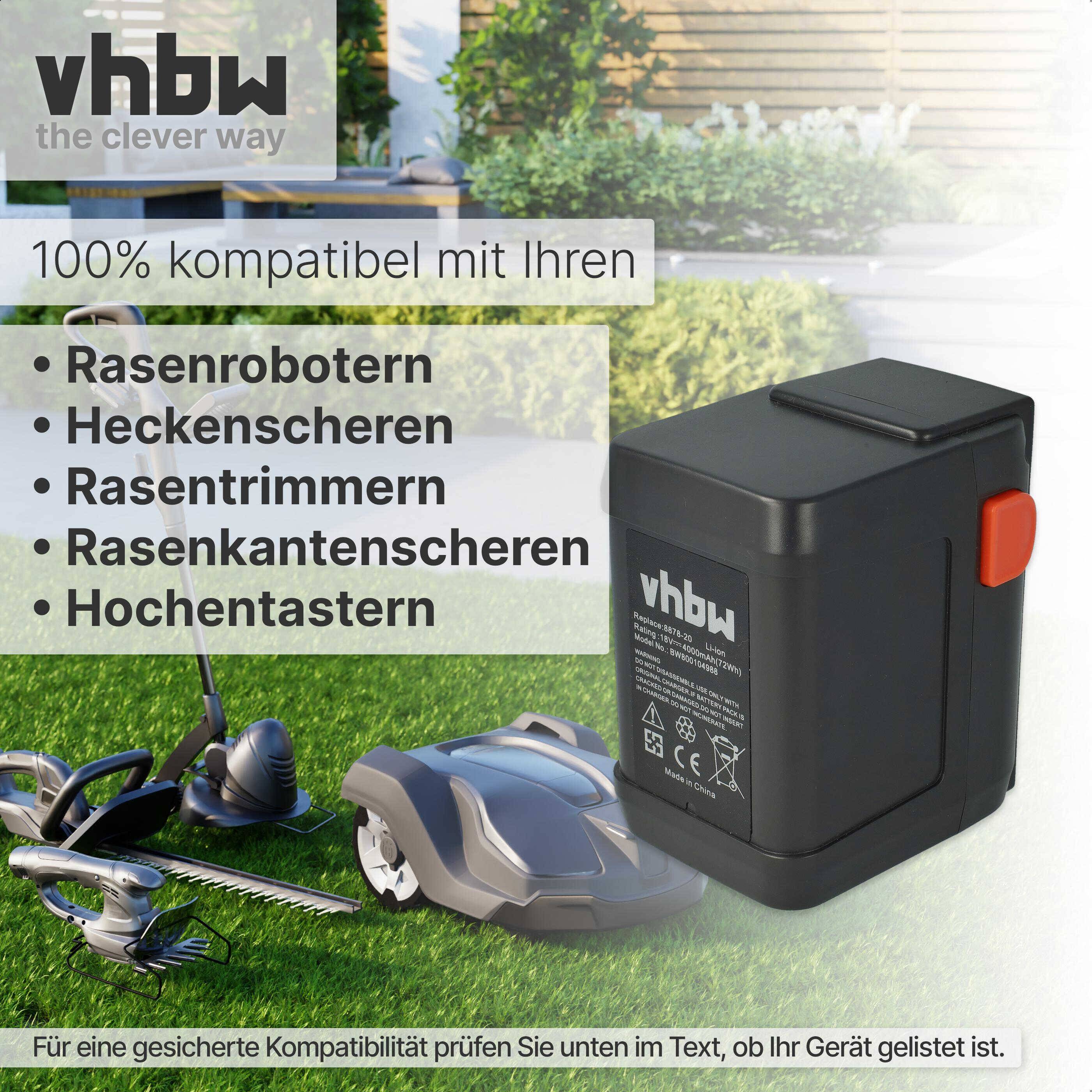 vhbw Sparset 2x Li-Ion Akku 4000mAh (18V) kompatibel mit Werkzeuge Gardena AccuJet 18-Li Ersatz für 8835-U, 8835-20, 8839, 8839-20.