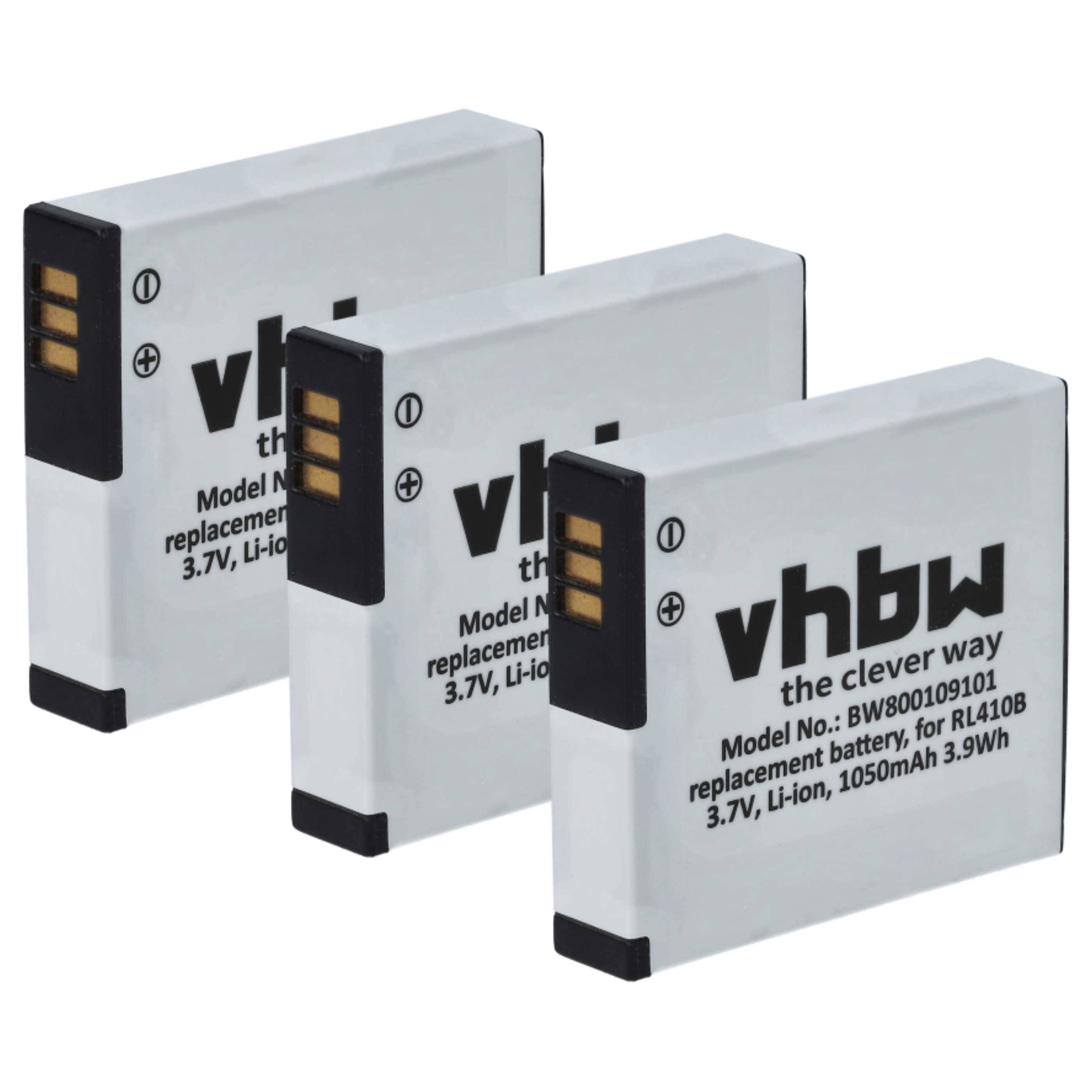 vhbw 3x Akku kompatibel mit Rollei Actioncam 230, 410, 240, 400 Videokamera Camcorder (1000 mAh, 3,7 V, Li-Ion)