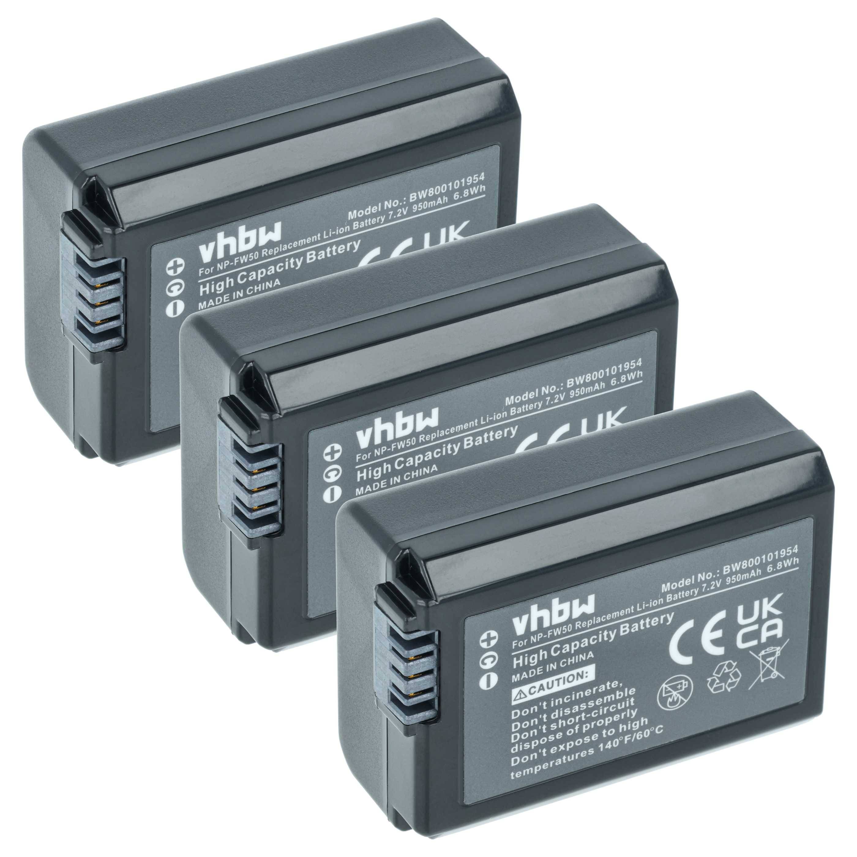 vhbw 3x Akku kompatibel mit Sony Alpha A6300, A6400, A7R II Kamera (950mAh, 7,2V, Li-Ion) mit Infochip