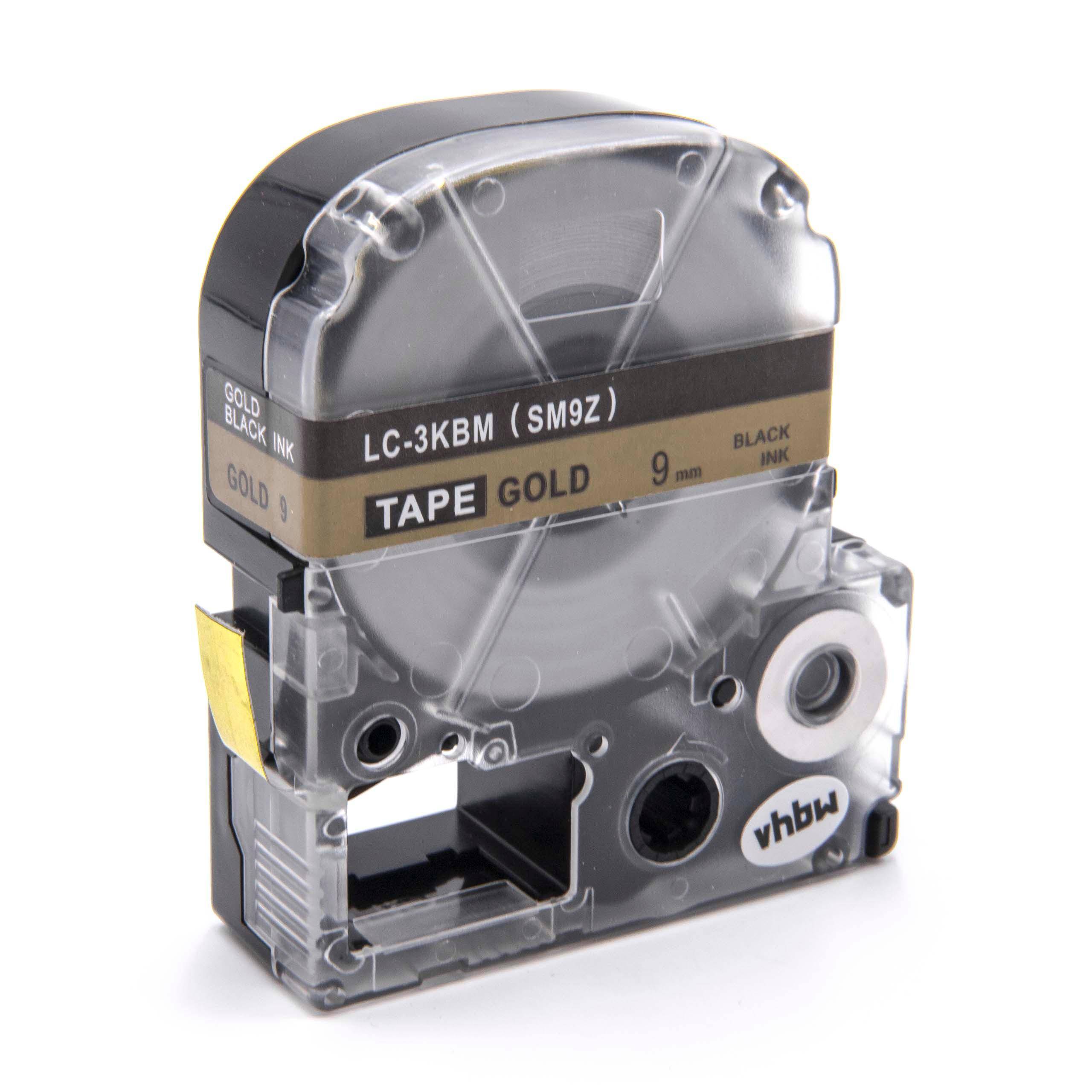vhbw Schriftband-Kassette kompatibel mit Epson LabelWorks LW-1000P, LW-600P Etiketten-Drucker 8m x 9mm Schwarz auf Gold