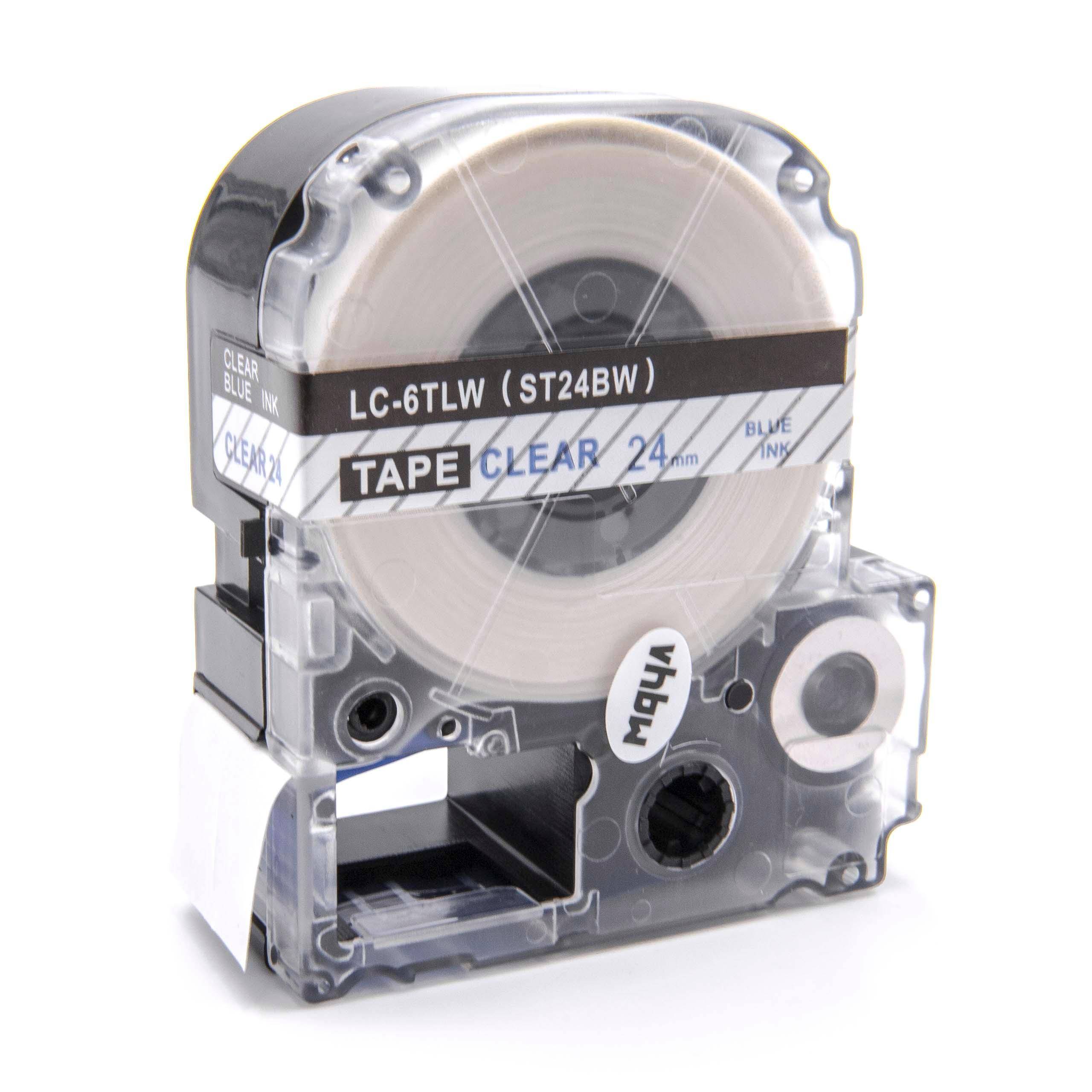 vhbw Schriftband-Kassette Ersatz für KingJim ST24BW für Etiketten-Drucker 8m x 24mm Blau auf Transparent, Kunststoff
