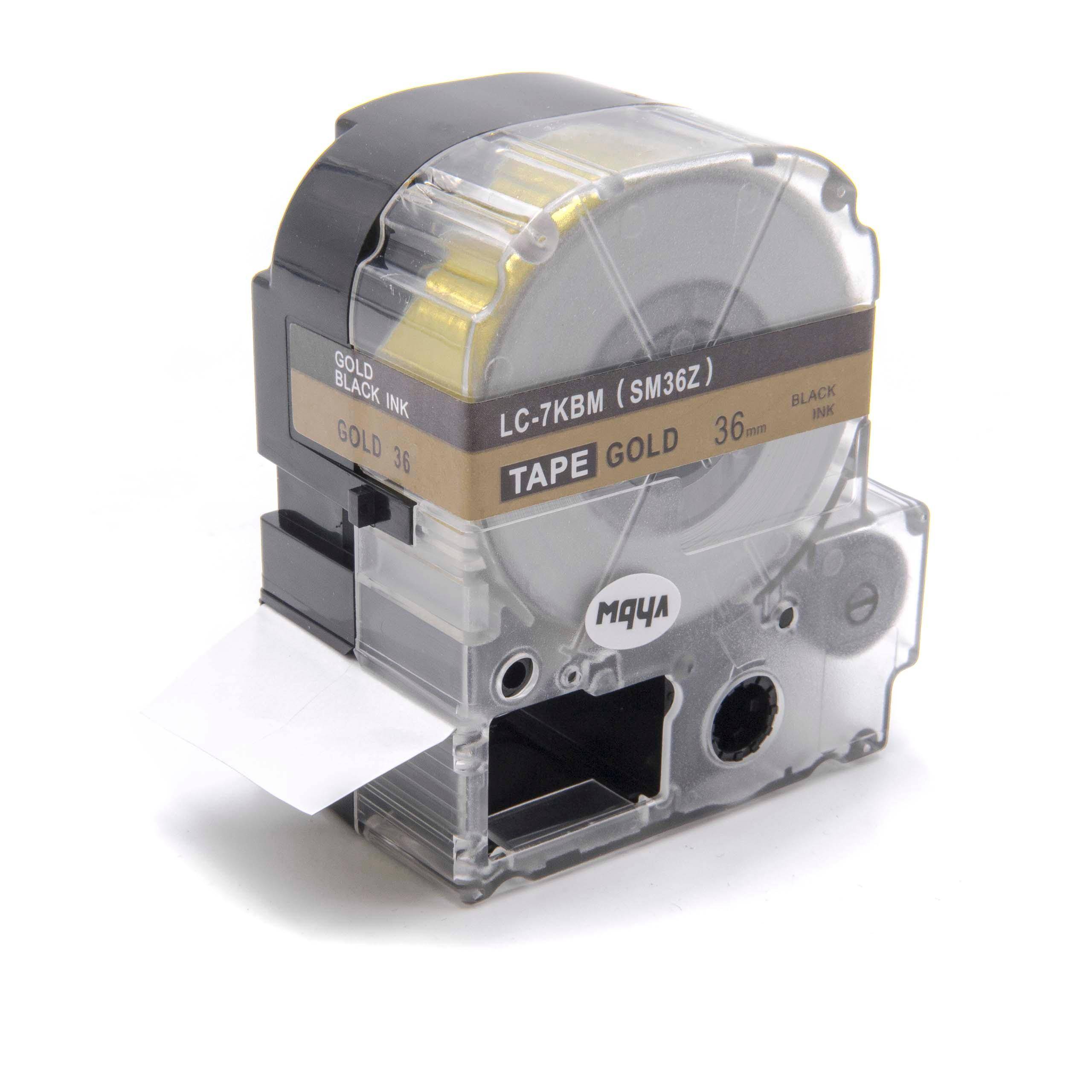 vhbw Schriftband-Kassette Ersatz für KingJim SM36Z für Etiketten-Drucker 8m x 36mm Schwarz auf Gold