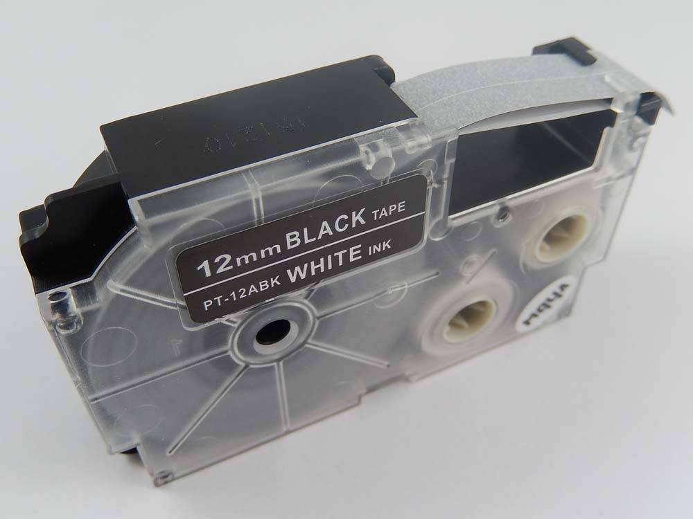 vhbw Schriftband-Kassette kompatibel mit Casio KL-C500, KL-P1000, KL-HD1, KL-G2 Etiketten-Drucker 8m x 12mm Weiß auf Schwarz