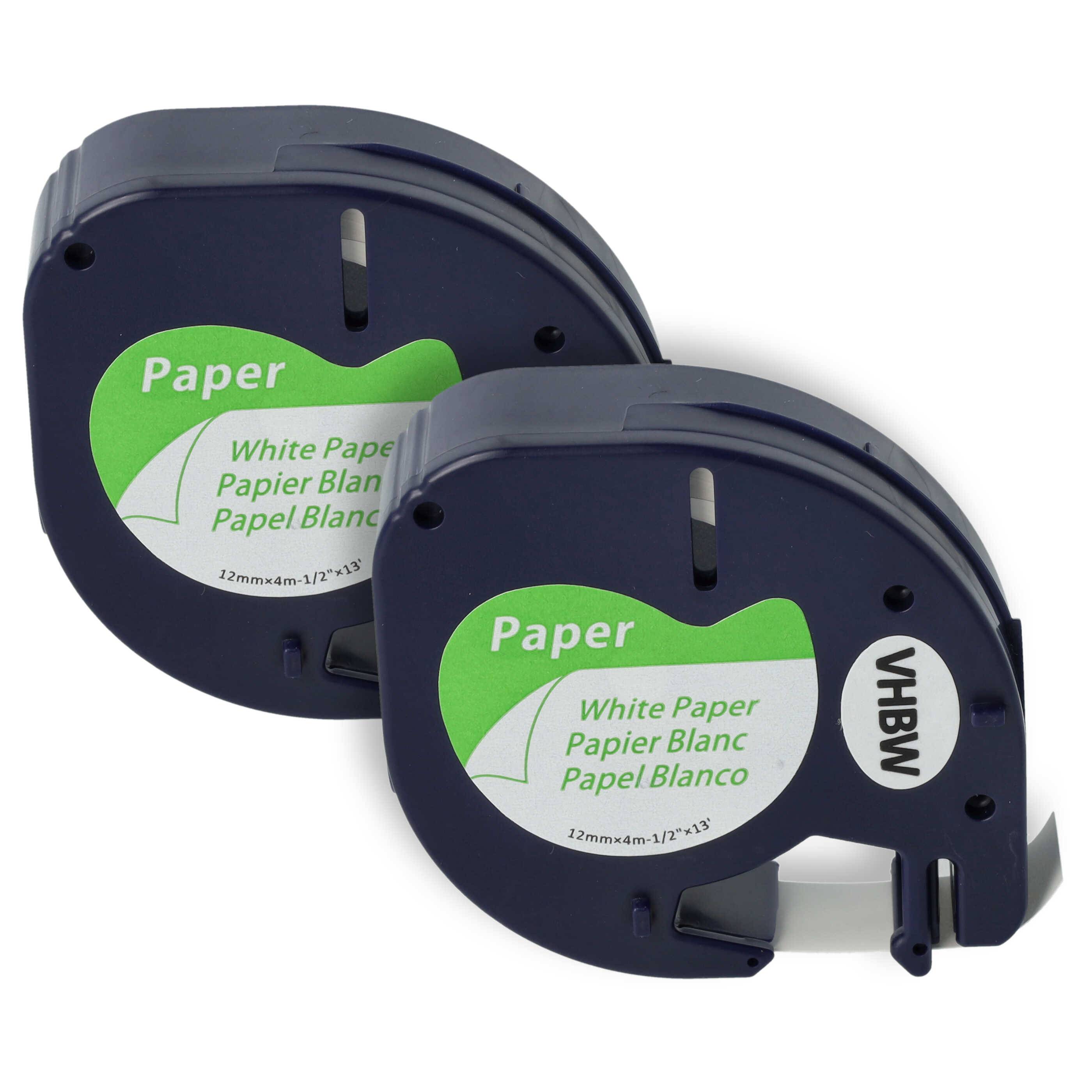 vhbw 2x Schriftband-Kassette Papier Ersatz für Dymo S0721520, 91200 für Etiketten-Drucker 4m x 12mm Schwarz auf Weiß