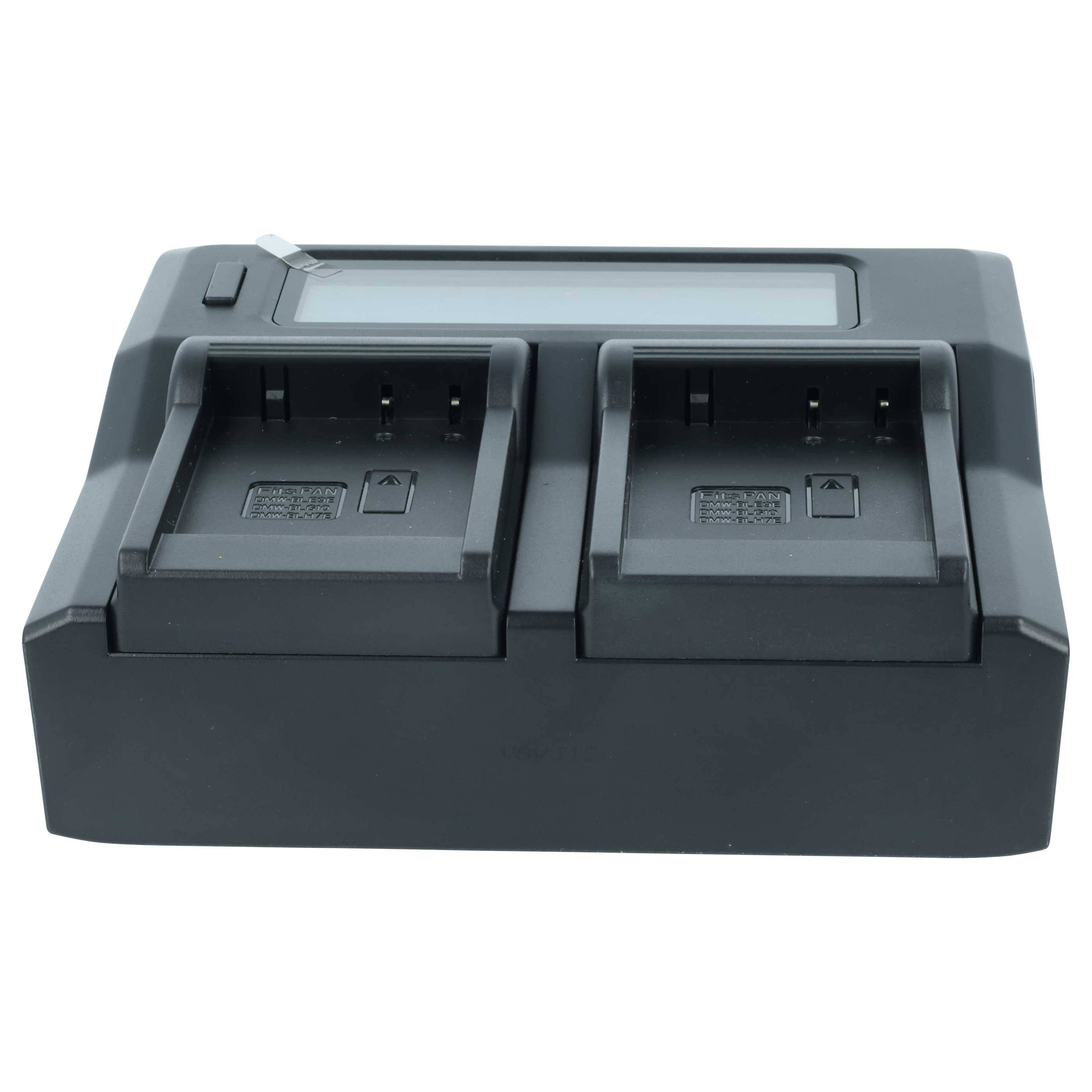 Ein Zwei-Slot-Ladegerät mit LCD-Bildschirm, das für das gleichzeitige Laden von zwei Batterien konzipiert ist.