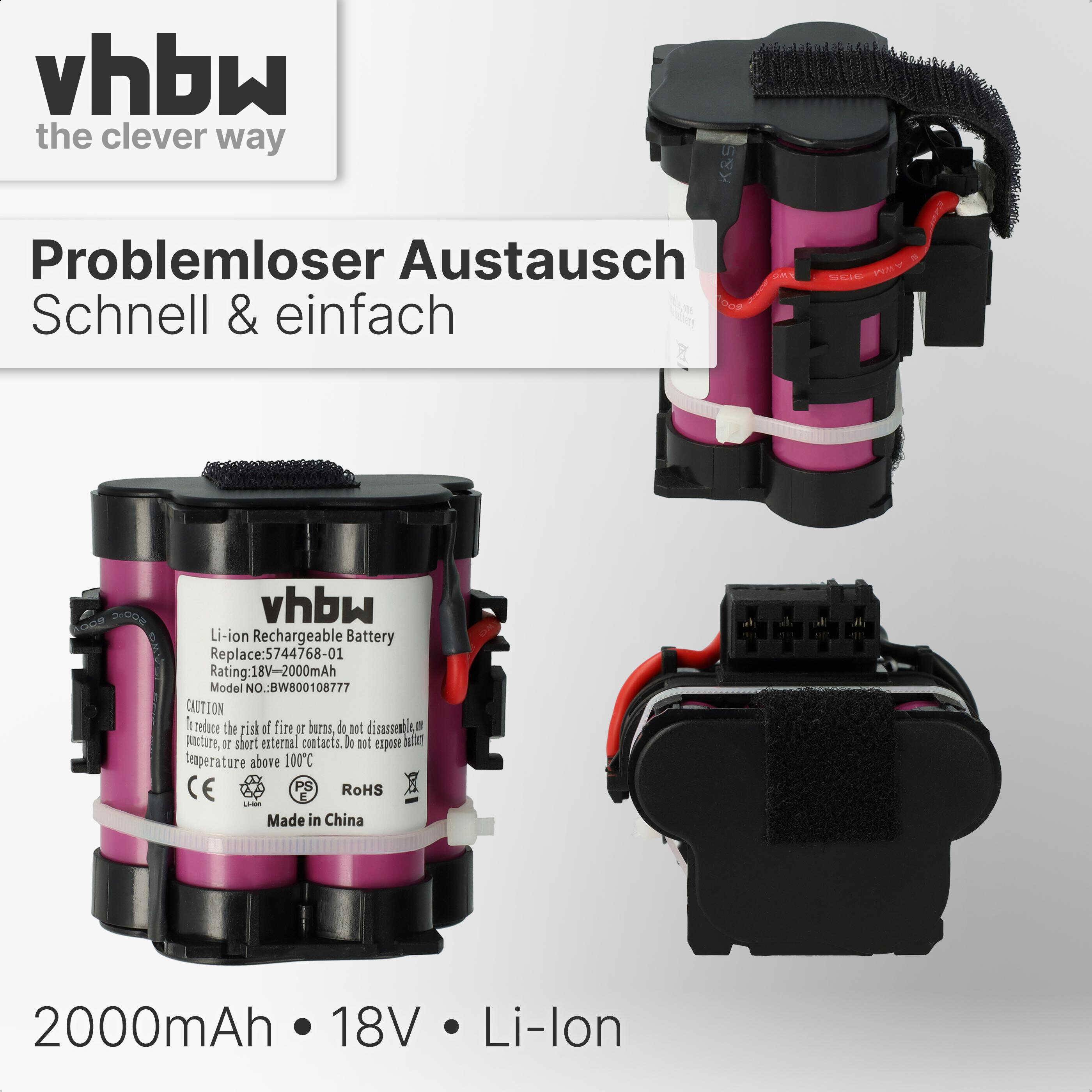 vhbw Anzeige mit Ersatzbatterie für Staubsauger, beschriftet mit „Problemloser Austausch