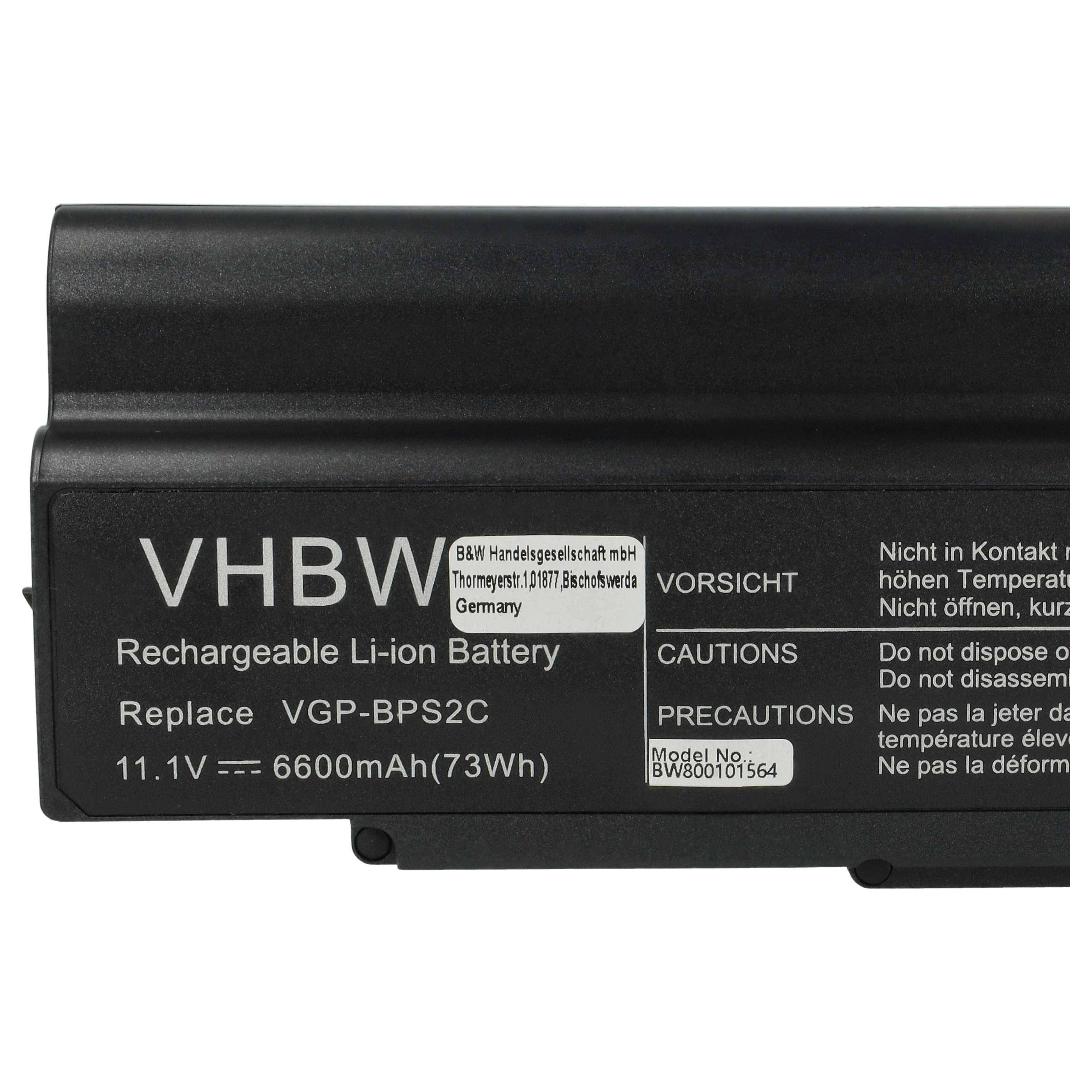 vhbw Akku kompatibel mit Sony Vaio VGN-S370F, VGN-S380P, VGN-S380B, VGN-S380 Serie, VGN-S38CP Notebook (6600 mAh, 11,1 V, Li-Ion)