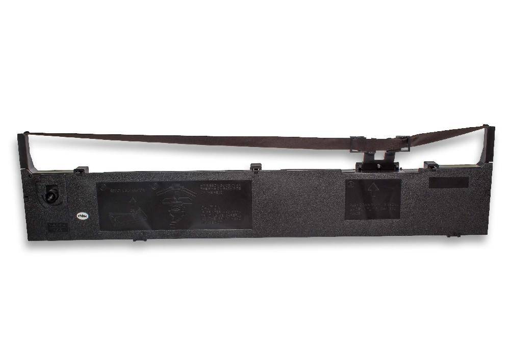 Schwarze Druckerband-Patrone mit langem Stoffband und Befestigungsclips, isoliert auf weißem Hintergrund dargestellt.