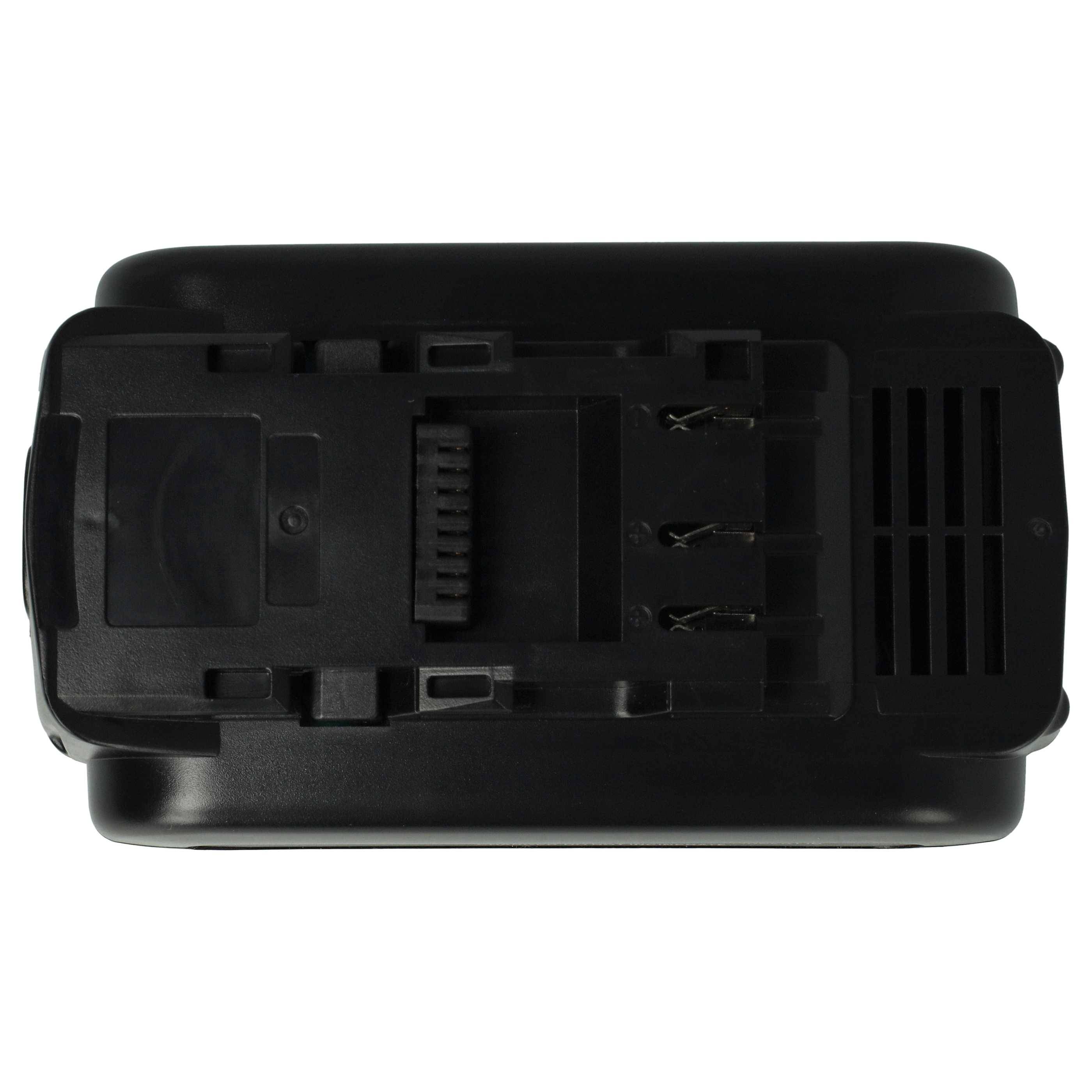 Ein schwarzes Batteriepack mit einer Reihe von Steckerkontakten und Lüftungsöffnungen, das zum Betrieb elektronischer Geräte verwendet wird.