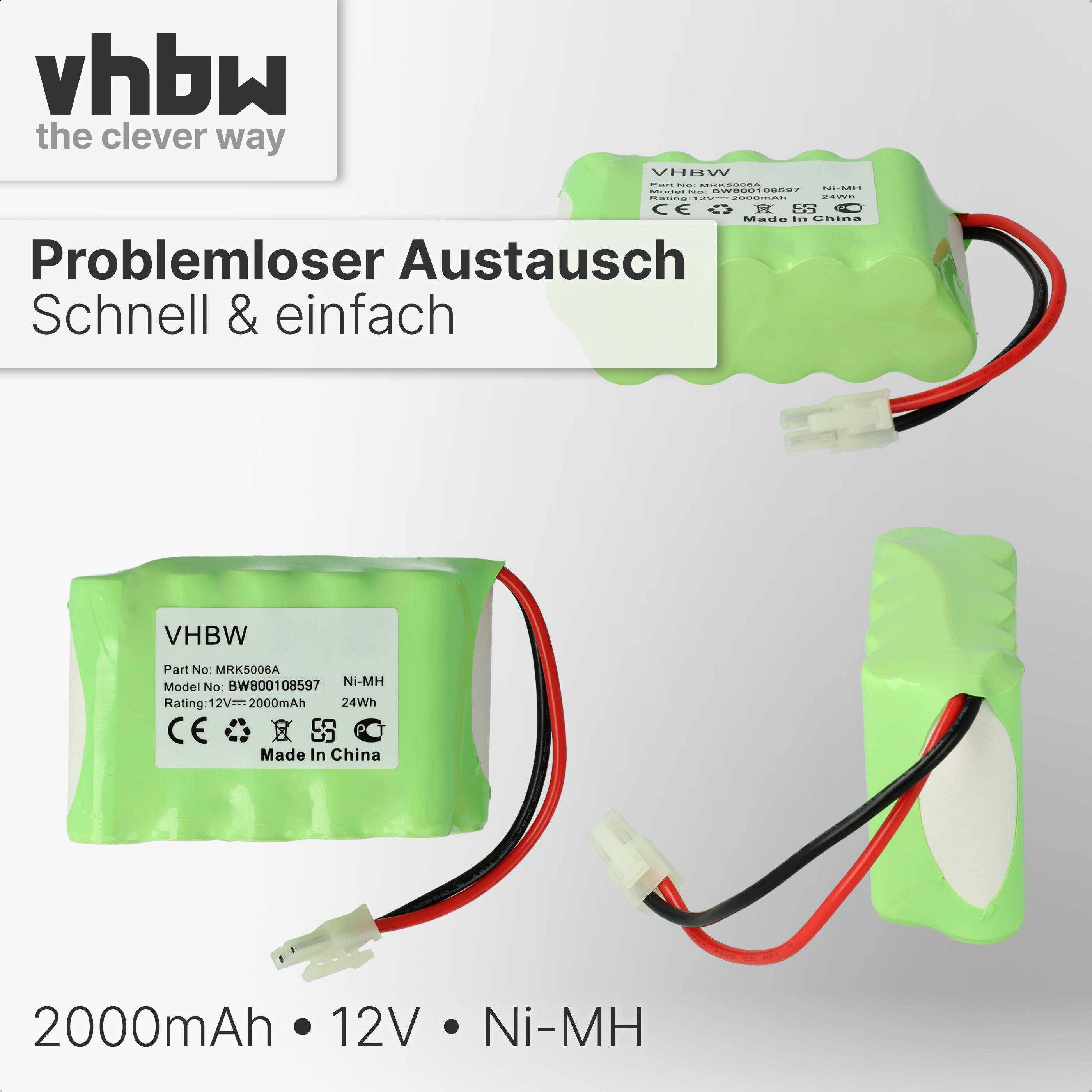 vhbw NiMH Akku 2000mAh (12V) kompatibel mit den Signalgeber von Wolf Garten Robo Scooter 400, 500, 600, 1800, 300 Ersatz für MRK5006A