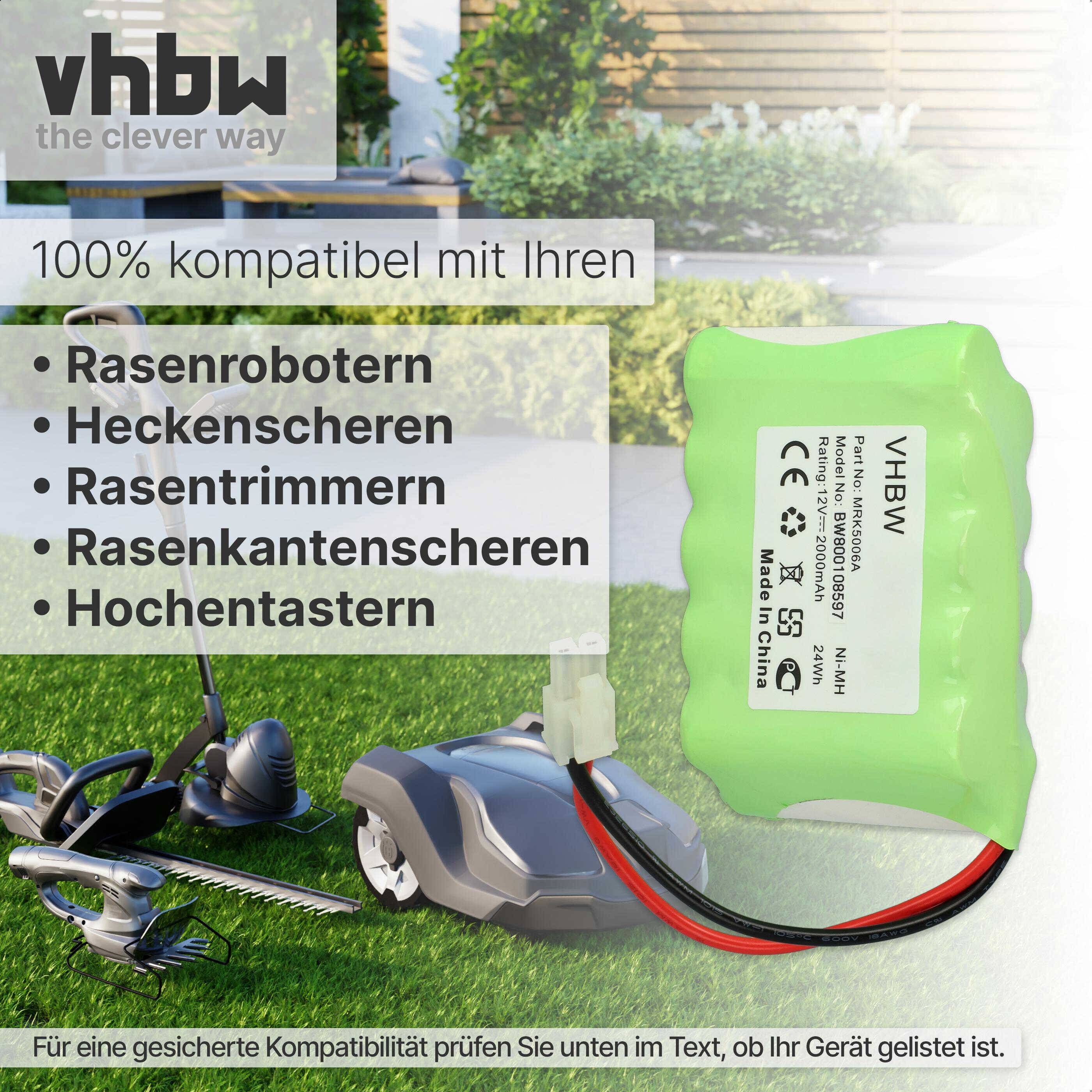 vhbw NiMH Akku 2000mAh (12V) kompatibel mit den Signalgeber von Rasenmäher Robomow RS630, RS635,RS612, RS625 Ersatz für MRK5006A