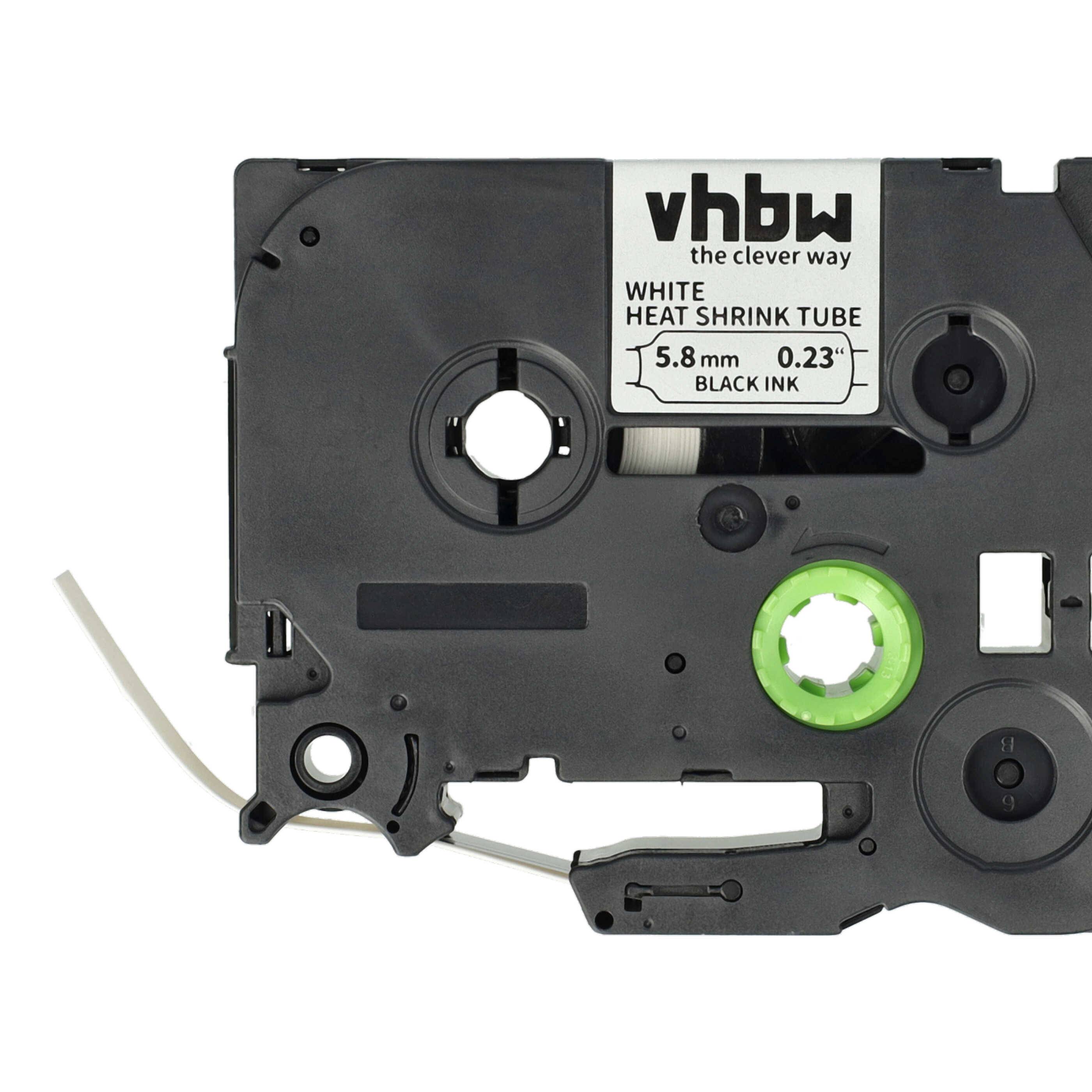 vhbw Schriftband-Kassette kompatibel mit Brother P-Touch PT-P900W Etiketten-Drucker 1,5m x 5,8mm Schwarz auf Weiß, Schrumpfschlauch-Kassette