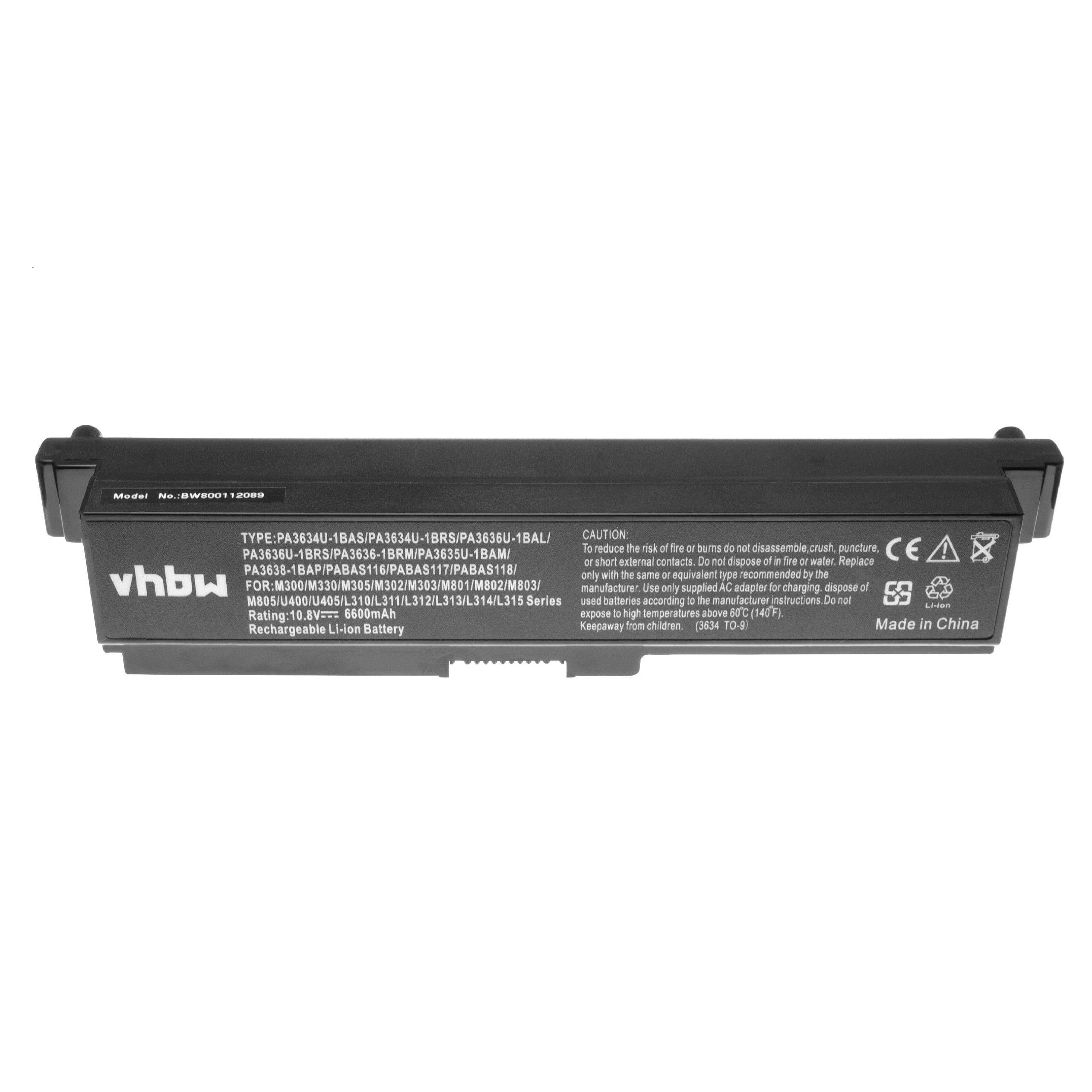vhbw Akku kompatibel mit Toshiba Dynabook EX/46MWH, EX/46MBL, EX/46, CX48, EX/56, EX/48MWHMA Notebook (6600 mAh, 10,8 V, Li-Ion)