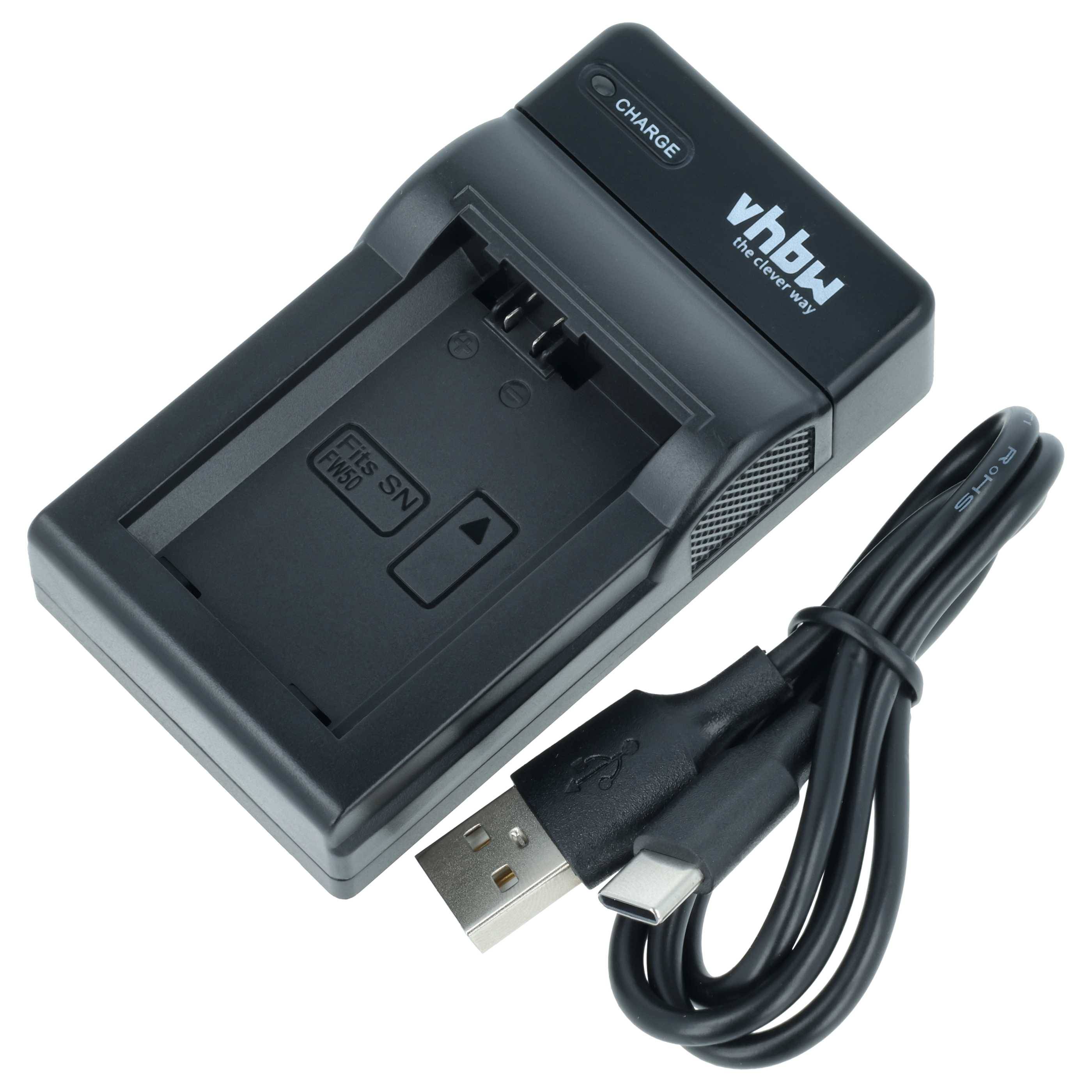 vhbw USB-C Ladegerät kompatibel mit Sony Alpha NEX-3NLW, NEX-3N, NEX-3NL, NEX-3NLB Kamera Camcorder - Ladeschale + USB-C Kabel Ladeanzeige