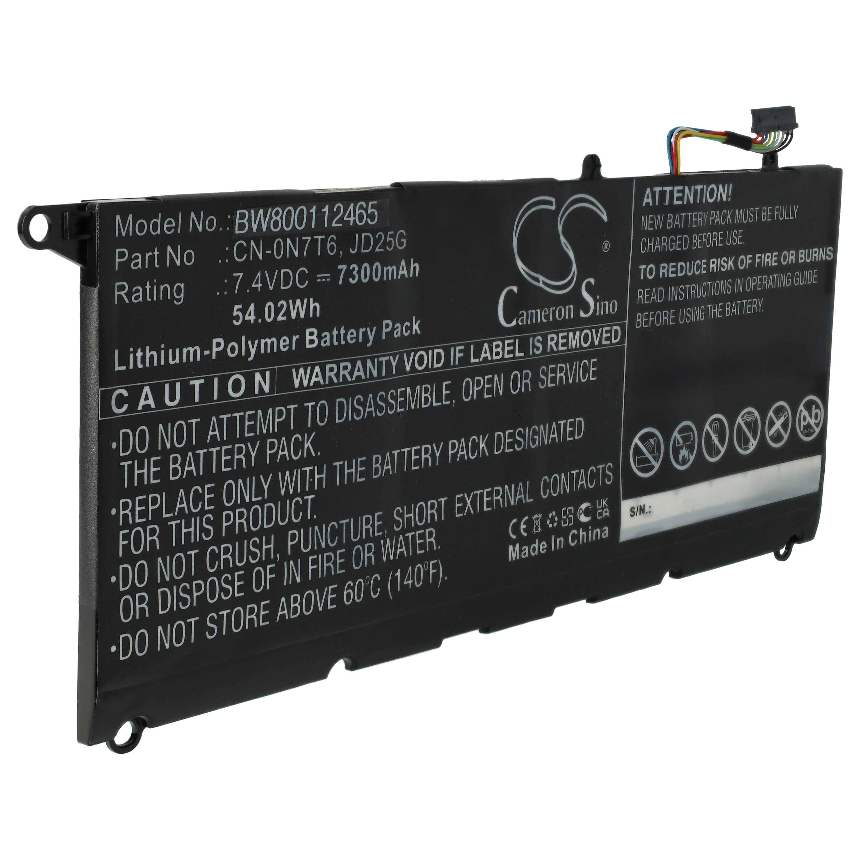 vhbw Akku Ersatz für Dell CN-0N7T6, 90V7W, 5K9CP, JD25G, DIN02, 0N7T6, JHXPY, 0DRRP für Notebook (7300 mAh, 7,4 V, Li-Polymer)