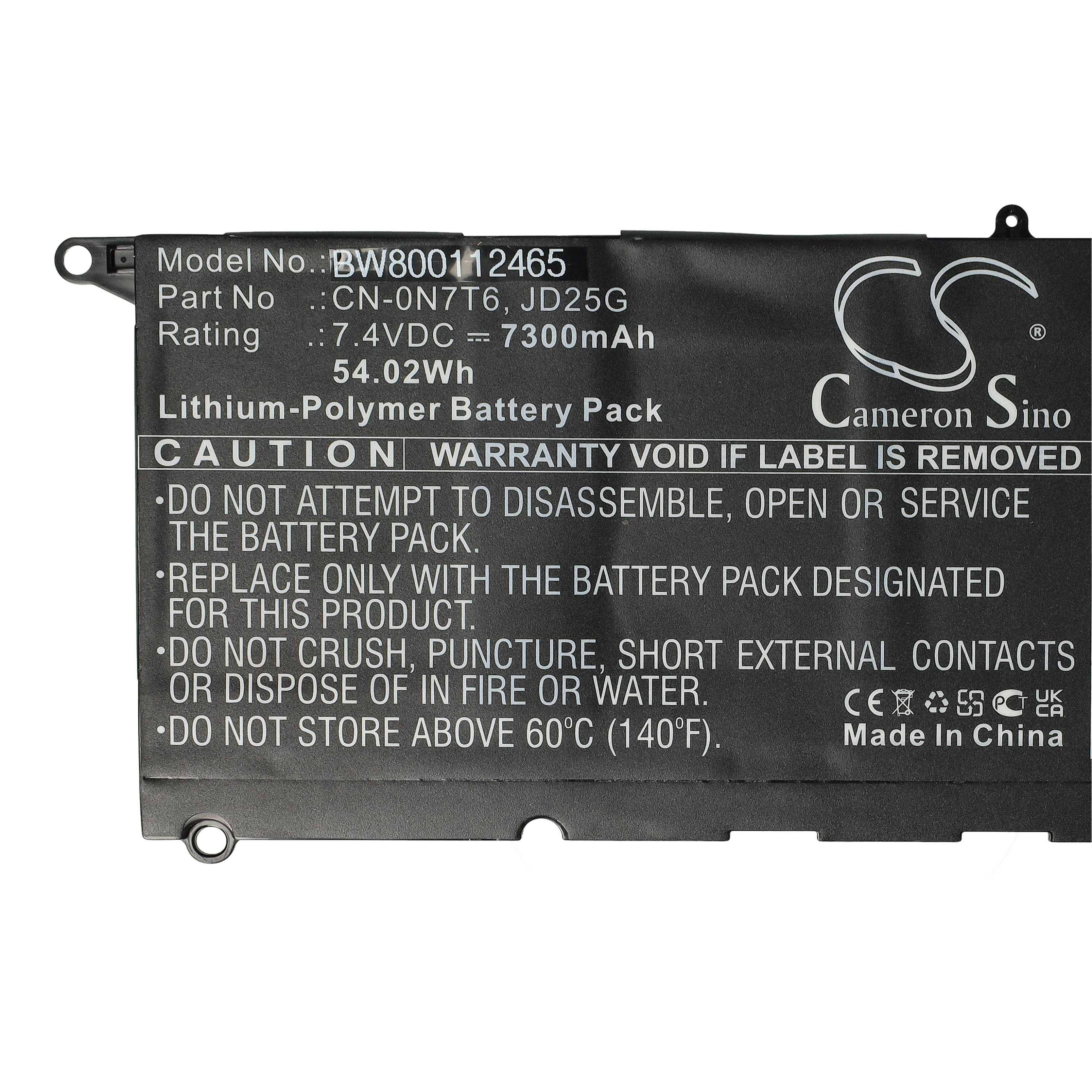 vhbw Akku kompatibel mit Dell XPS 13-9350-D2708, 13-9350-D2708A, 13-9350-D2608T Notebook (7300 mAh, 7,4 V, Li-Polymer)