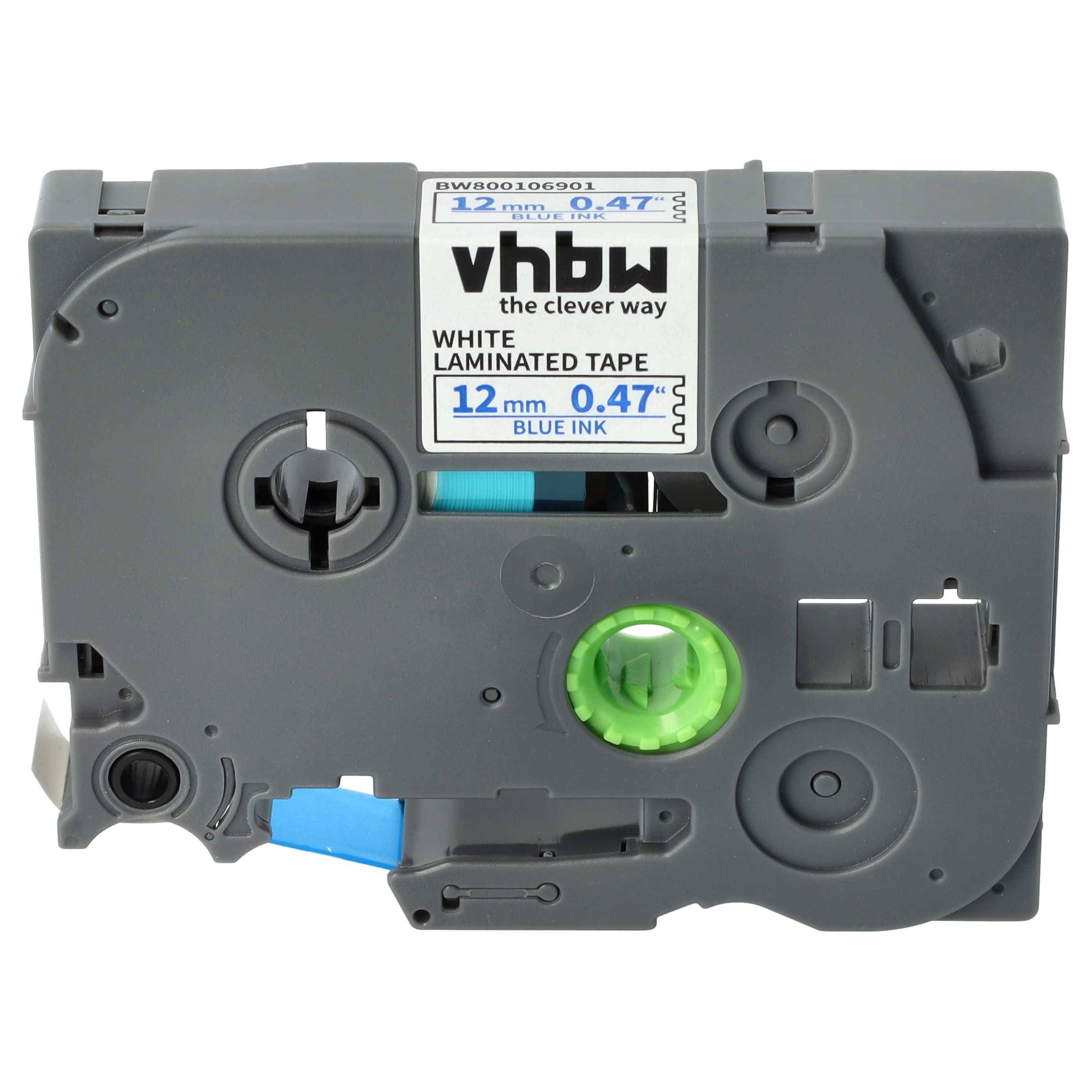 vhbw Schriftband-Kassette kompatibel mit Brother PT 1000, 1000BM, 1000BTS, 1000-Serie, 1005F, 1005BTS Etiketten-Drucker 8m x 12mm Blau auf Weiß