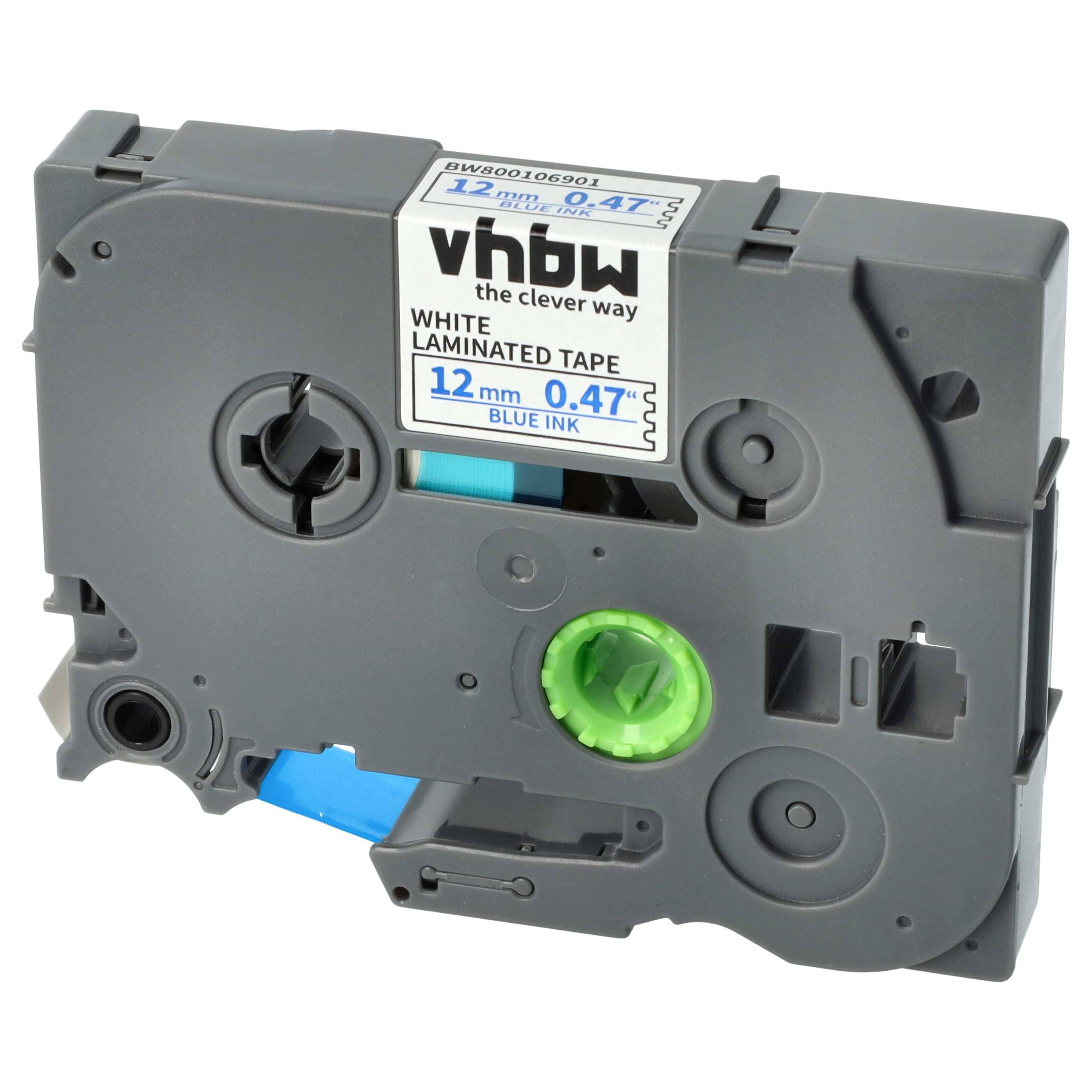 vhbw Schriftband-Kassette kompatibel mit Brother PT H107B, H108, H108GT, H300, H110BK, H300LI, H200, H110 Etiketten-Drucker 8m x 12mm Blau auf Weiß