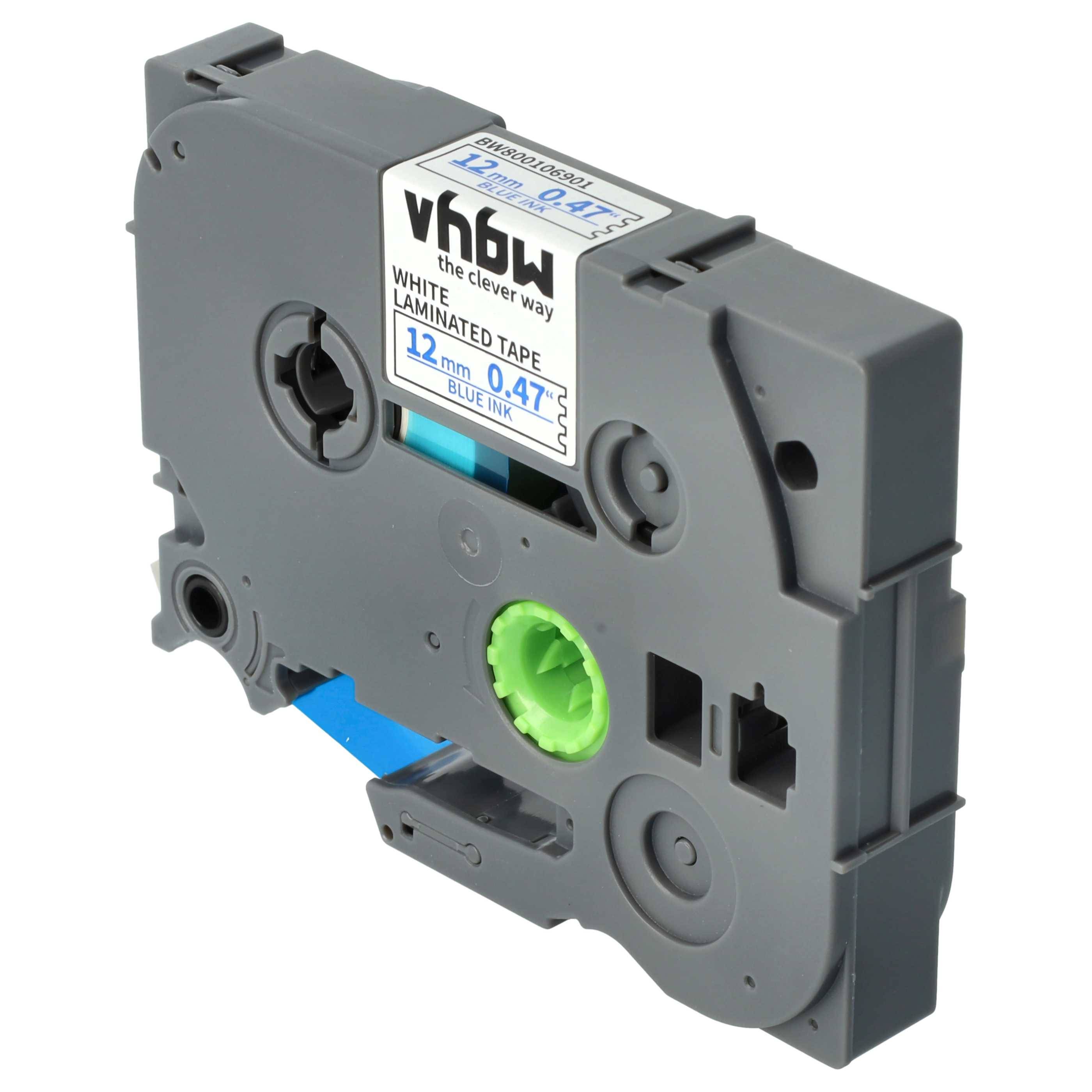 vhbw Schriftband-Kassette kompatibel mit Brother PT E300VP, E300, GL-100, H100, H100LB, H100L, H100P Etiketten-Drucker 8m x 12mm Blau auf Weiß