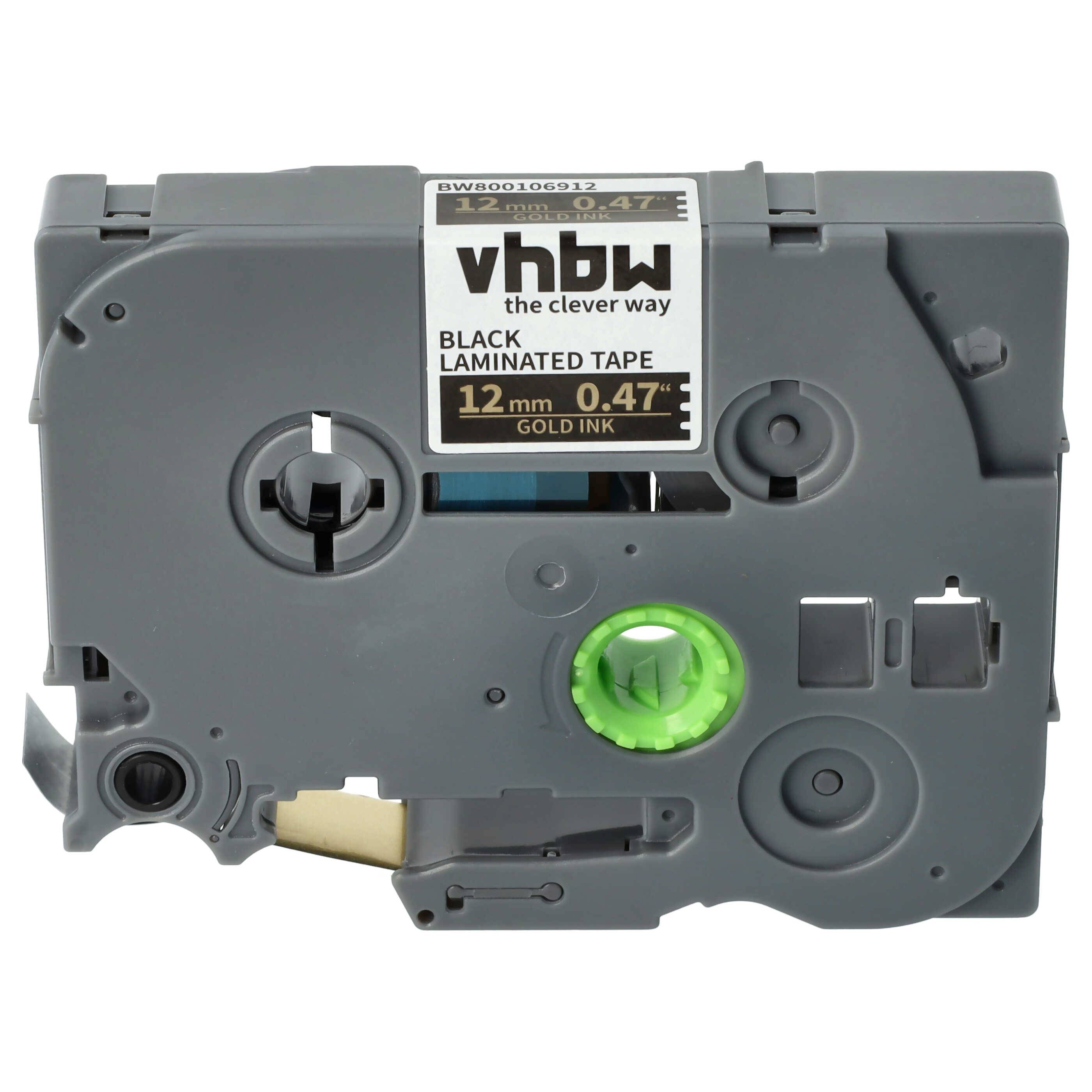 vhbw Schriftband-Kassette kompatibel mit Brother PT E300VP | E300, GL-100, H100, E200, H100LB, H100L Etiketten-Drucker 8m x 12mm Gold auf Schwarz