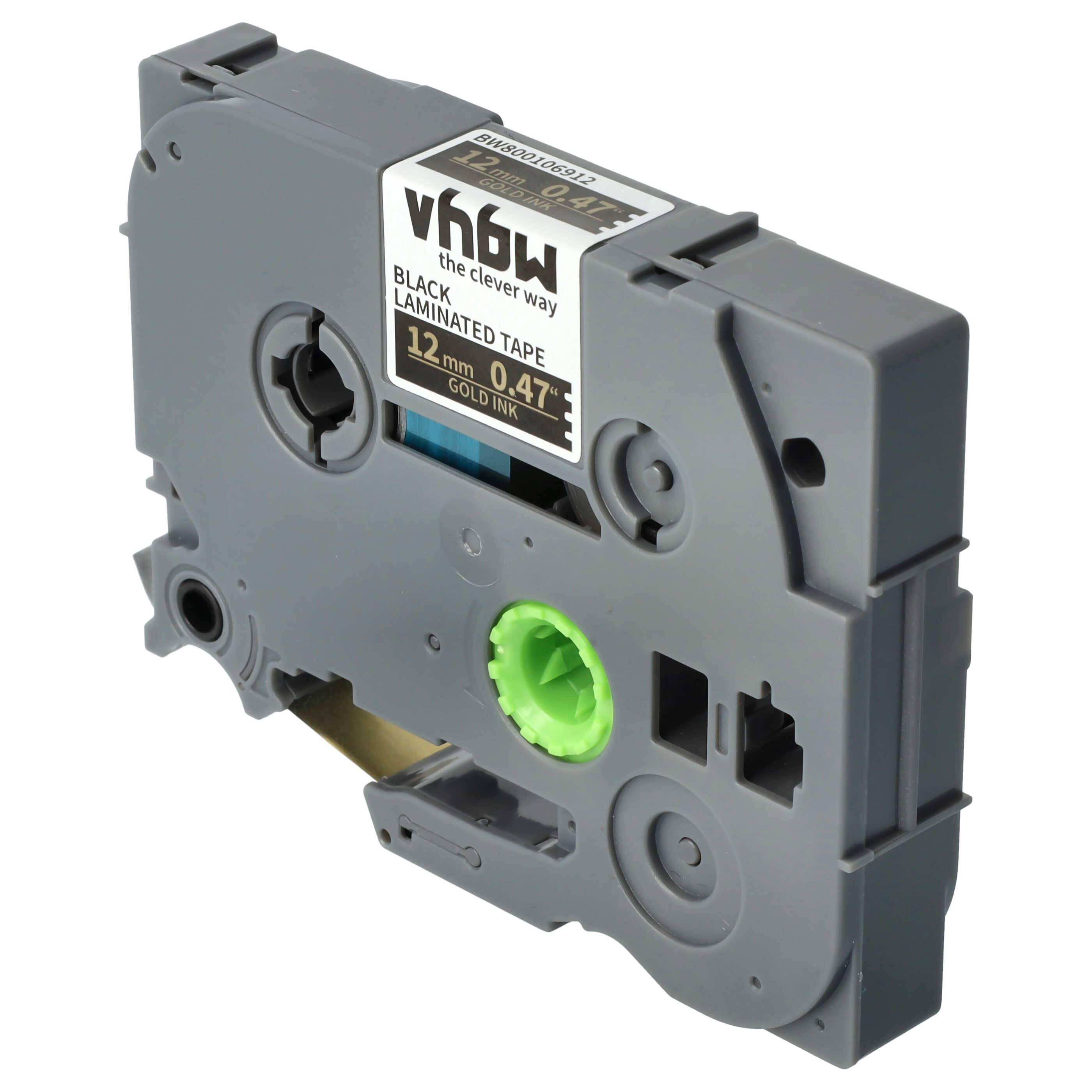 vhbw Schriftband-Kassette kompatibel mit Brother PT P300BT, P700, H300, H300LI, R RL-700S, H75, H75S Etiketten-Drucker 8m x 12mm Gold auf Schwarz