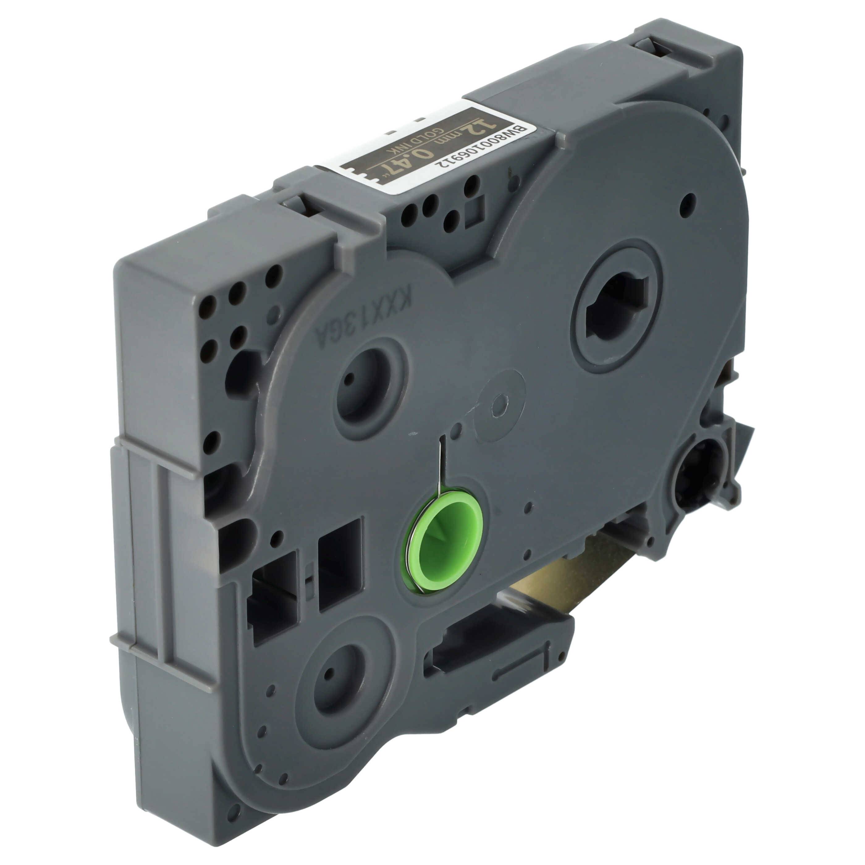 vhbw Schriftband-Kassette kompatibel mit Brother PT 900, 550, 550A, 580C, 7500VP, 7600VP, 7100VP, 7100 Etiketten-Drucker 8m x 12mm Gold auf Schwarz