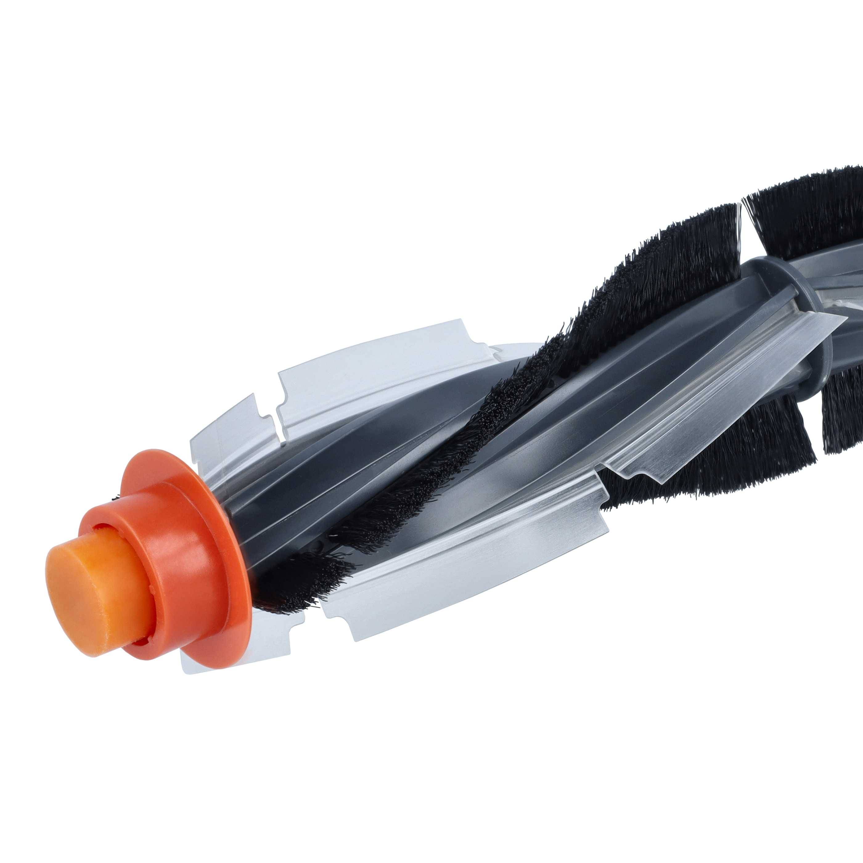 Nahaufnahme einer schwarzsilbernen Rotationsbürste mit einem orangefarbenen Stecker auf weißem Hintergrund.