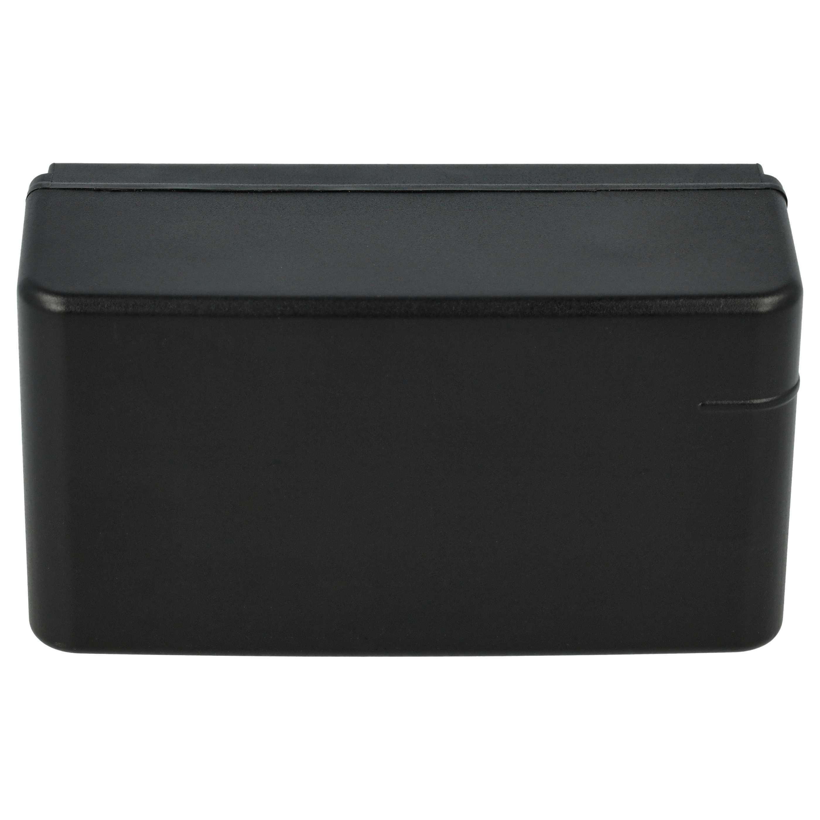 Ein schwarzes rechteckiges Kunststoffgehäuse mit einer glatten Oberfläche und subtilen Nahtlinien, die entlang der Kanten verlaufen.