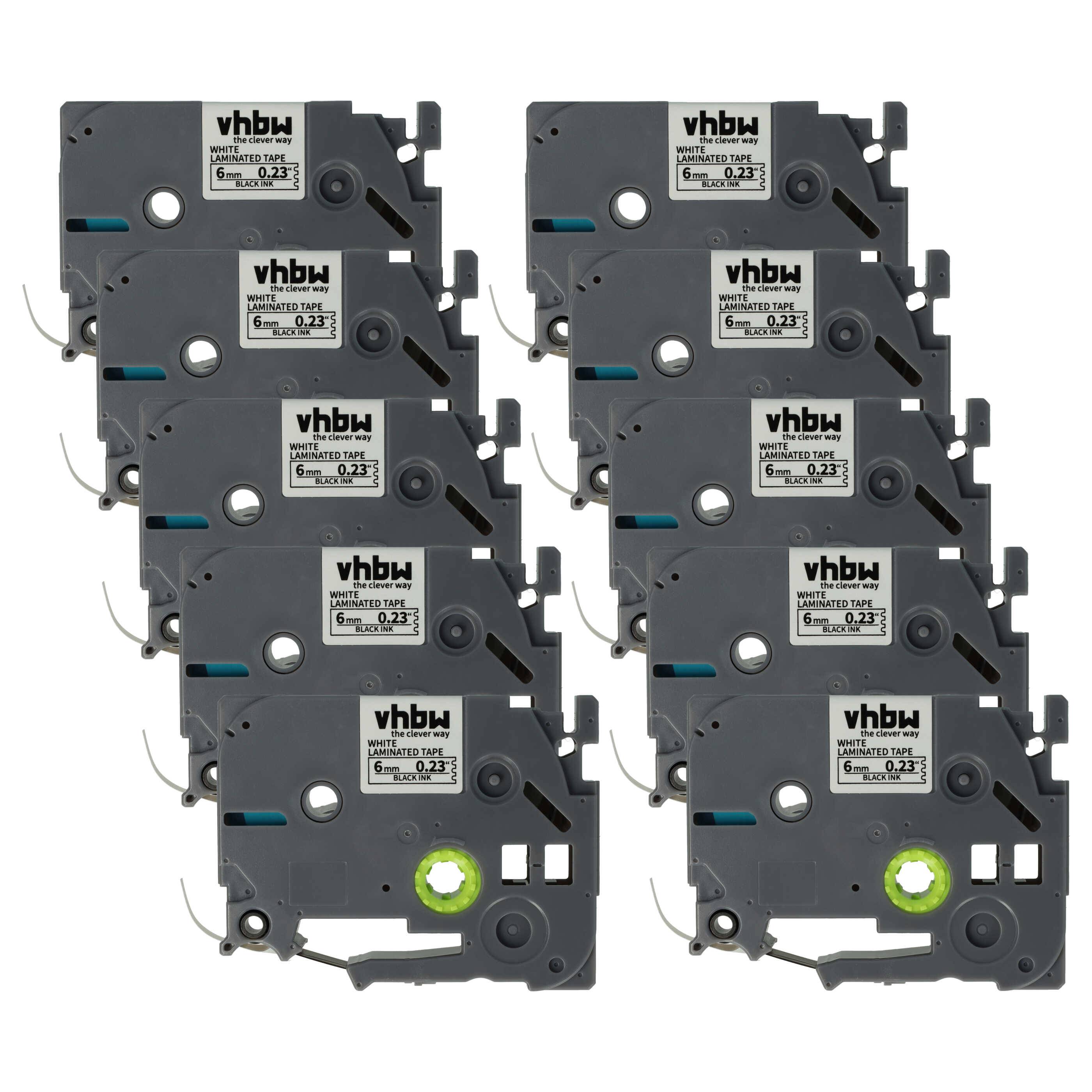vhbw 10x Schriftband-Kassette kompatibel mit Brother PT 1280 | 1250, 1850, 2000-Serie, 1800, 1750, 1290 Etiketten-Drucker 8m x 6mm Schwarz auf Weiß