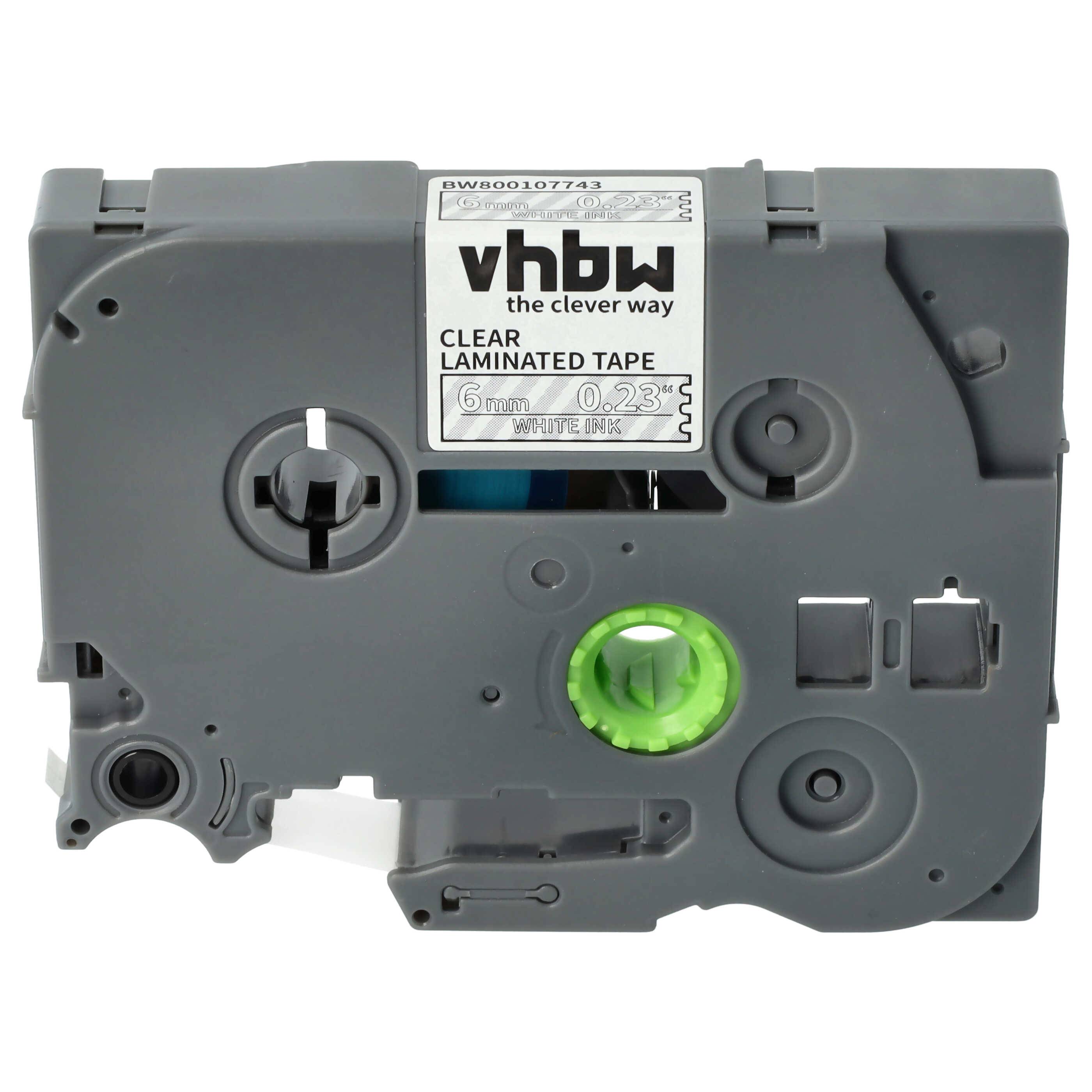 vhbw Schriftband-Kassette Ersatz für Brother TZE-115 für Etiketten-Drucker 8m x 6mm Weiß auf Transparent