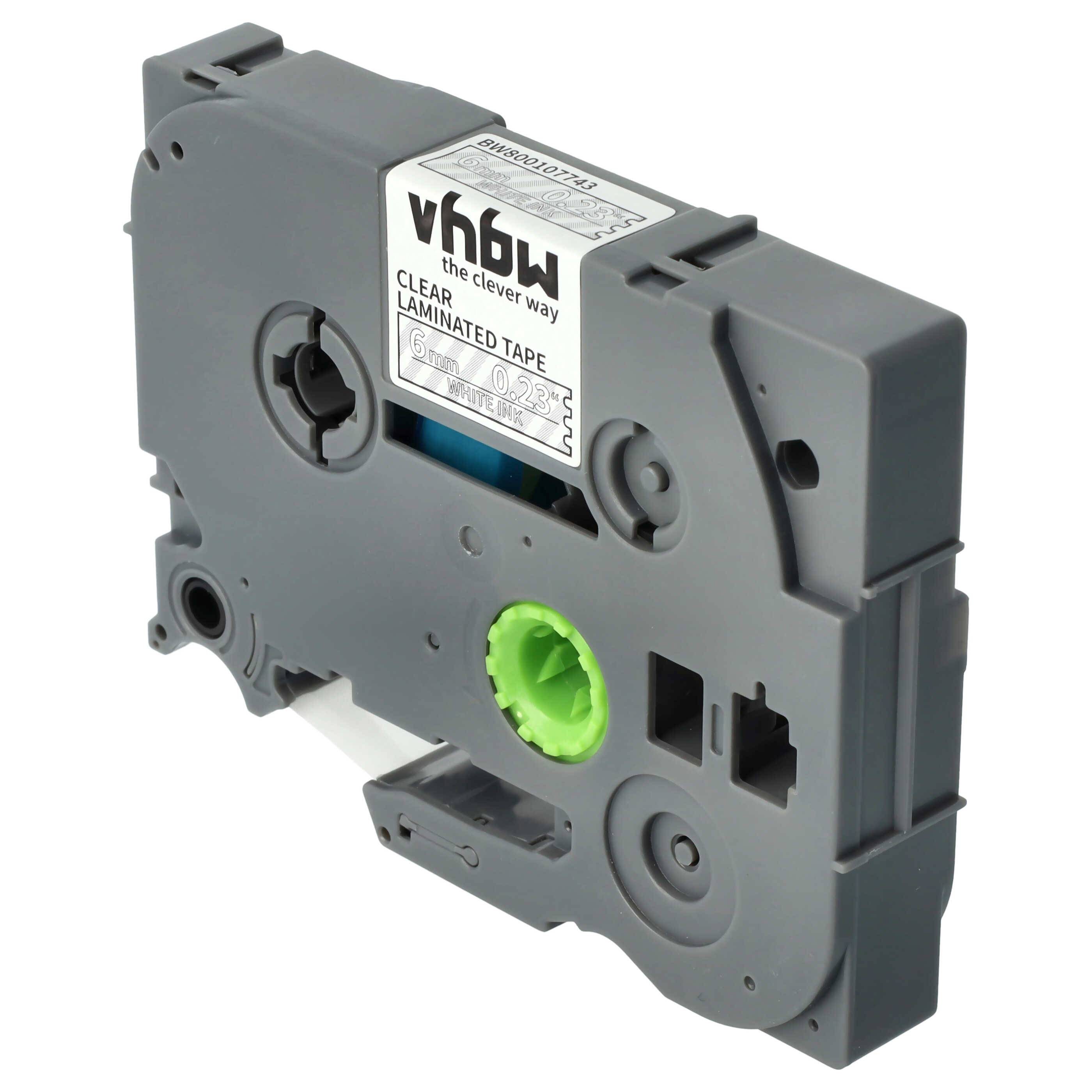 vhbw Schriftband-Kassette Ersatz für Brother TZE-115 für Etiketten-Drucker 8m x 6mm Weiß auf Transparent