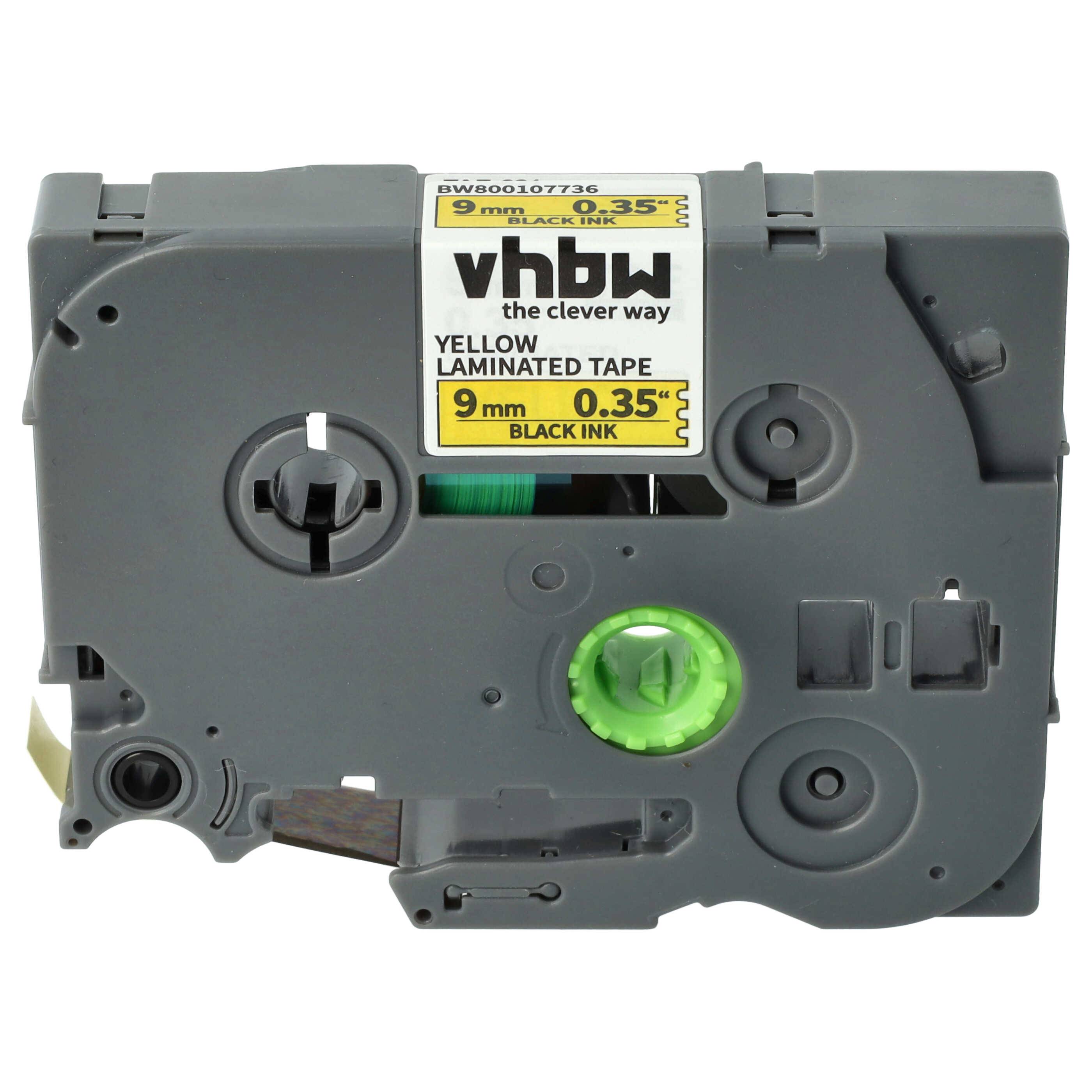 vhbw Schriftband-Kassette kompatibel mit Brother PT 340C, 540, 3600, 350, 340, 310, 500-Serie, 300-Serie Etiketten-Drucker 8m x 9mm Schwarz auf Gelb