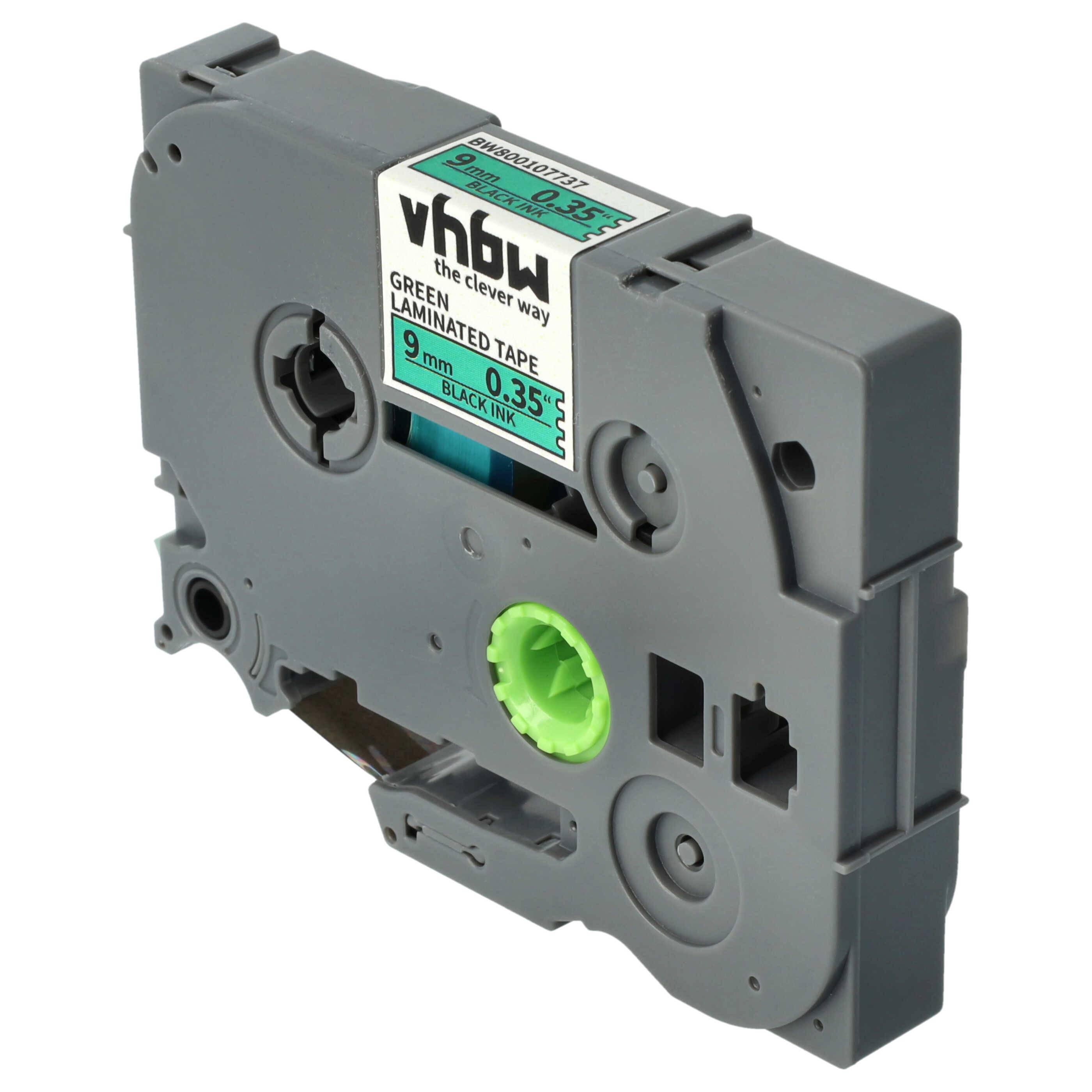 vhbw 1x Schriftband-Kassette kompatibel mit Brother PT 2480, 2470, 2460, 2450, 2420PC, 2450DX, 2400E, 2430PC Etiketten-Drucker 9mm Schwarz auf Grün