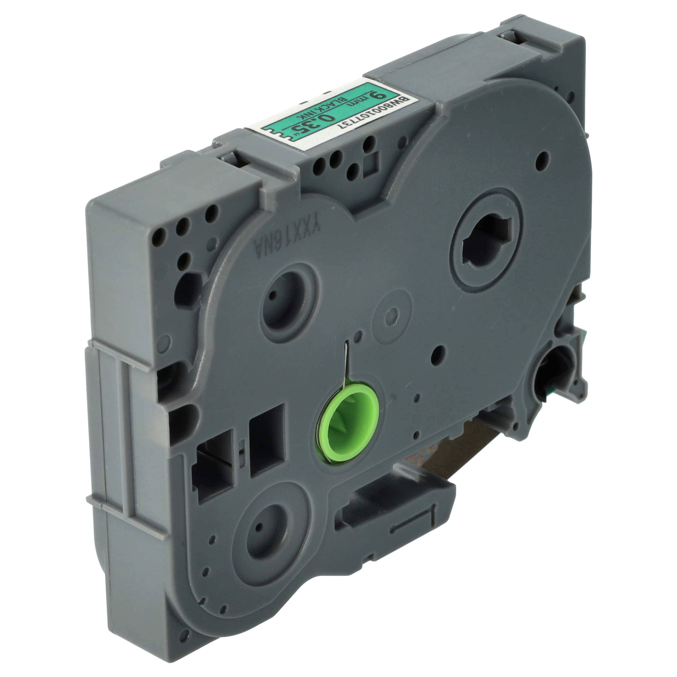 vhbw 1x Schriftband-Kassette kompatibel mit Brother PT 2480, 2470, 2460, 2450, 2420PC, 2450DX, 2400E, 2430PC Etiketten-Drucker 9mm Schwarz auf Grün