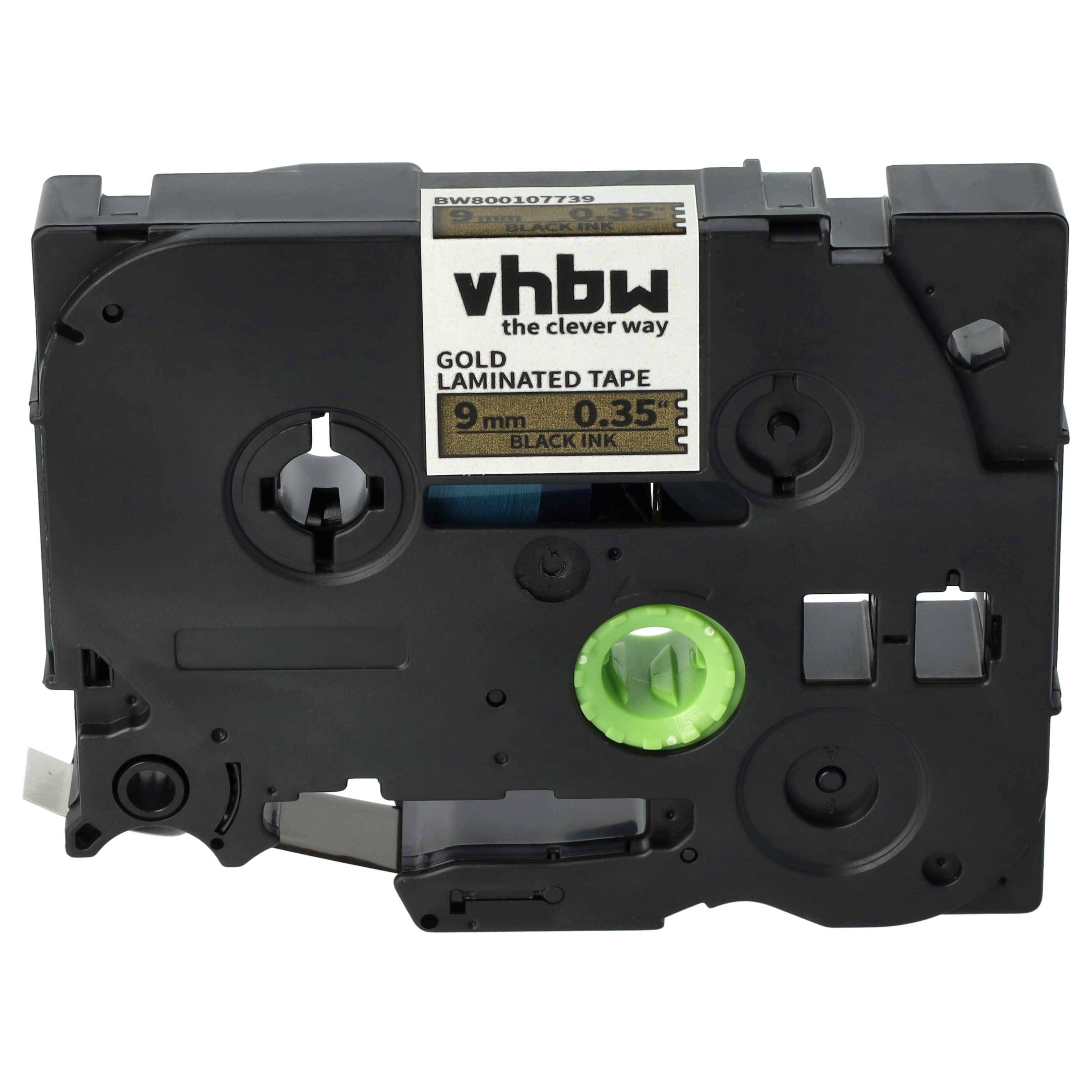 vhbw Schriftband-Kassette kompatibel mit Brother PT 340C, 540, 3600, 350, 340, 310, 500-Serie, 300-Serie Etiketten-Drucker 8m x 9mm Schwarz auf Gold