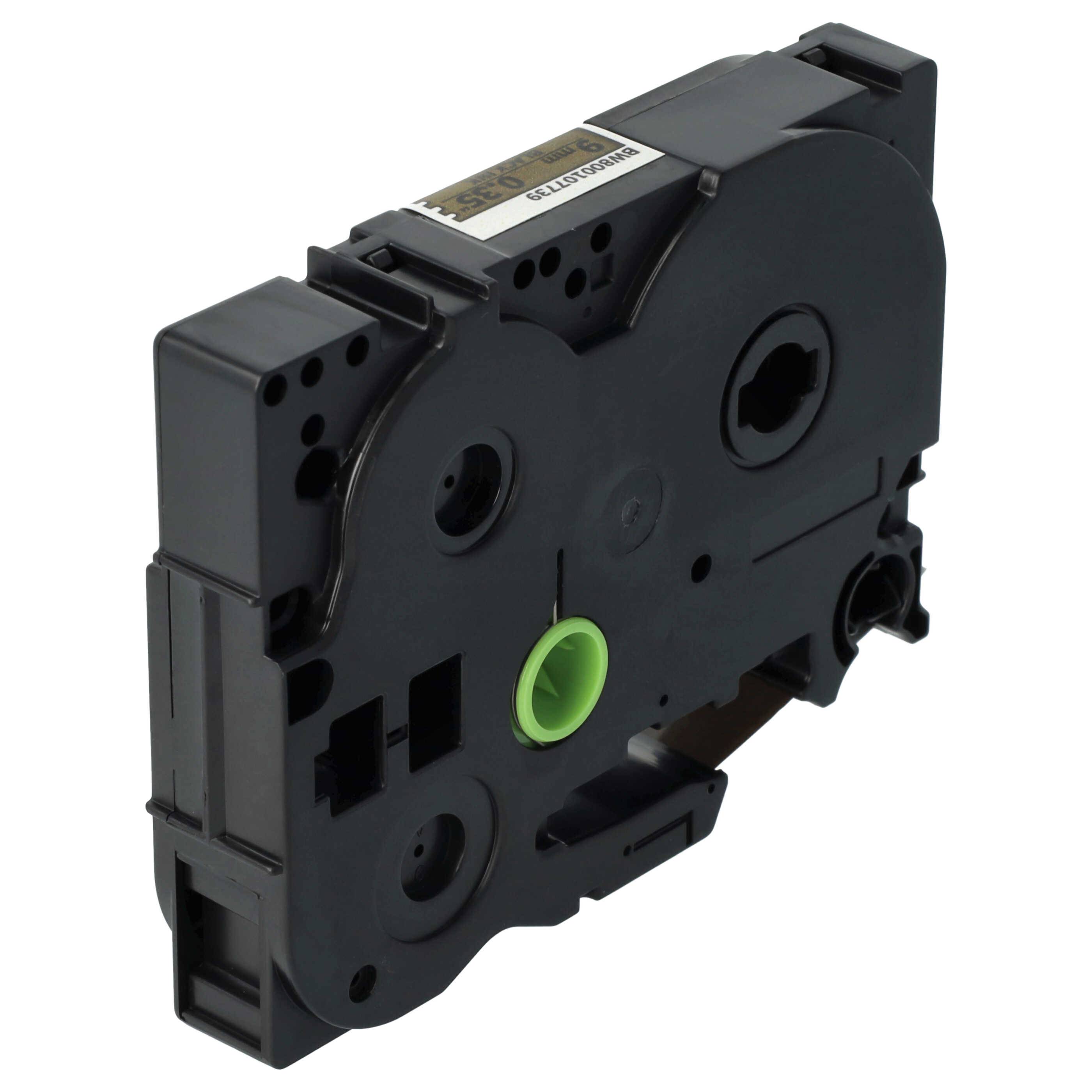 vhbw Schriftband-Kassette kompatibel mit Brother PT 340C, 540, 3600, 350, 340, 310, 500-Serie, 300-Serie Etiketten-Drucker 8m x 9mm Schwarz auf Gold